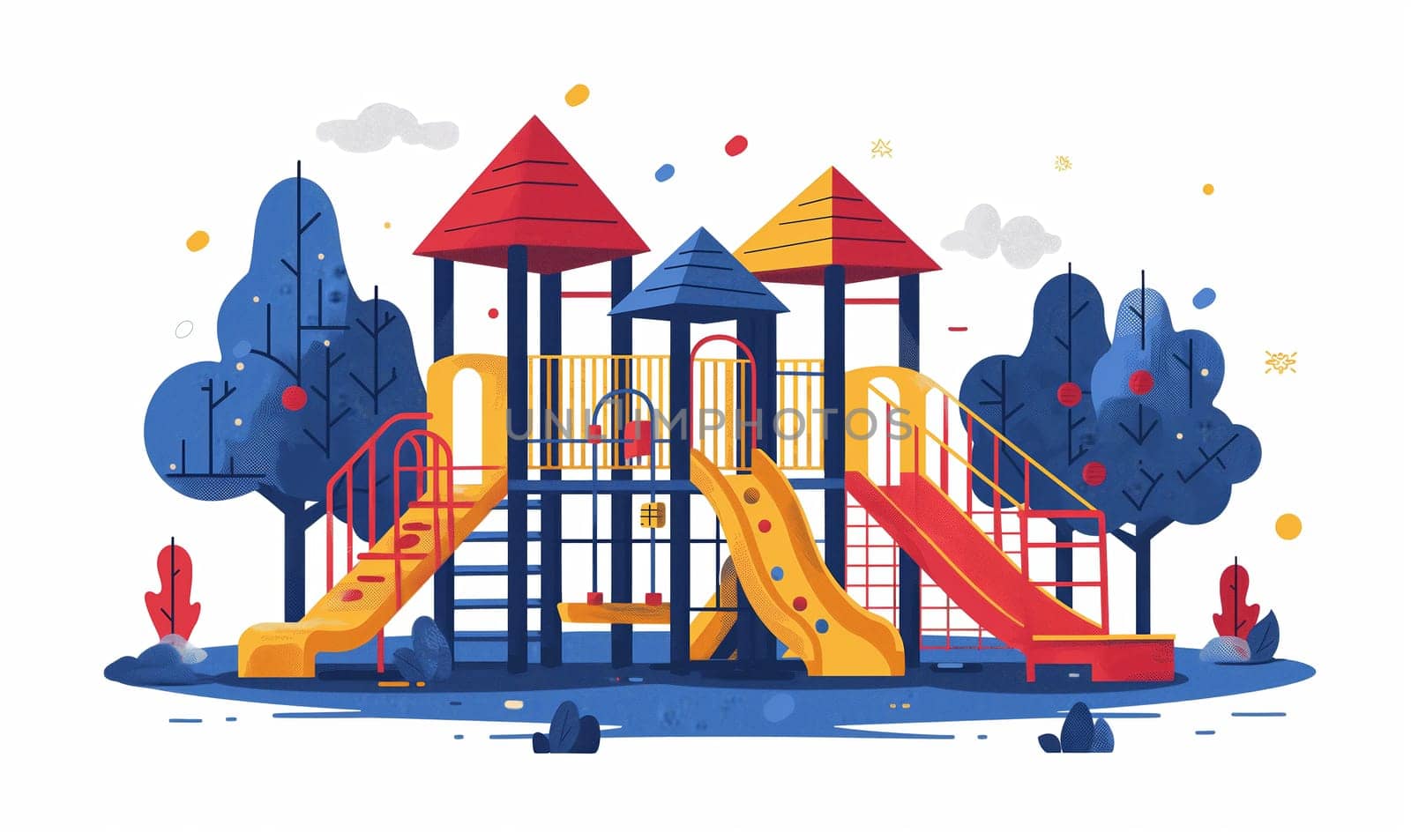 Illustration of a colorful playground on a white background. by Fischeron