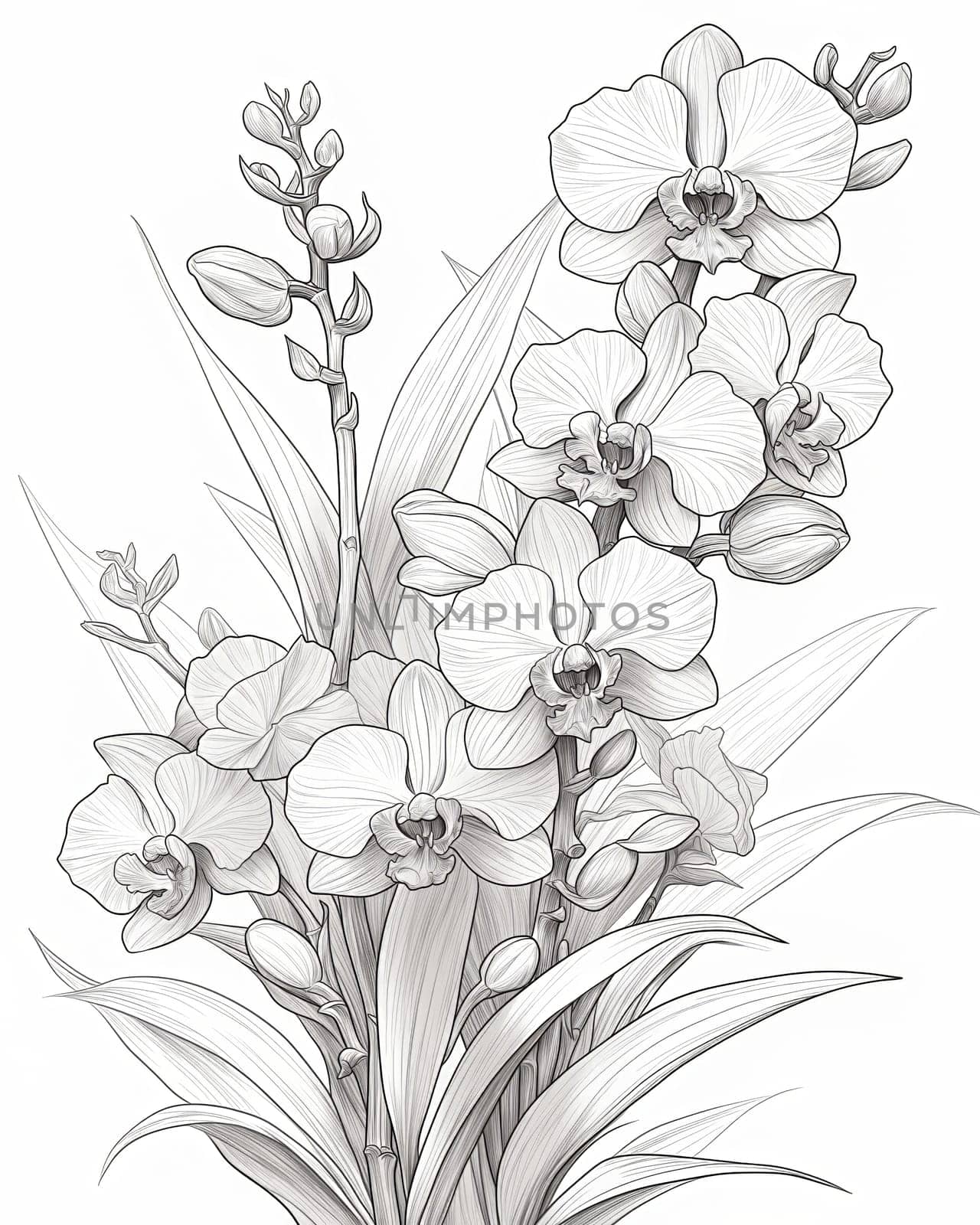 Coloring book for kids, coloring flower, plant, orchid. by Fischeron