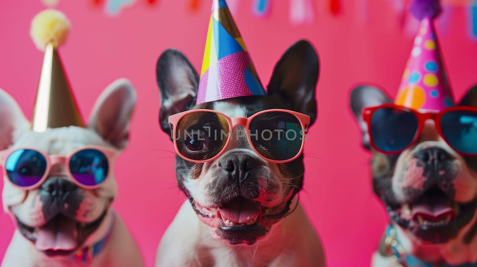 French bull dog are wearing hats and jackets and standing in a line by itchaznong