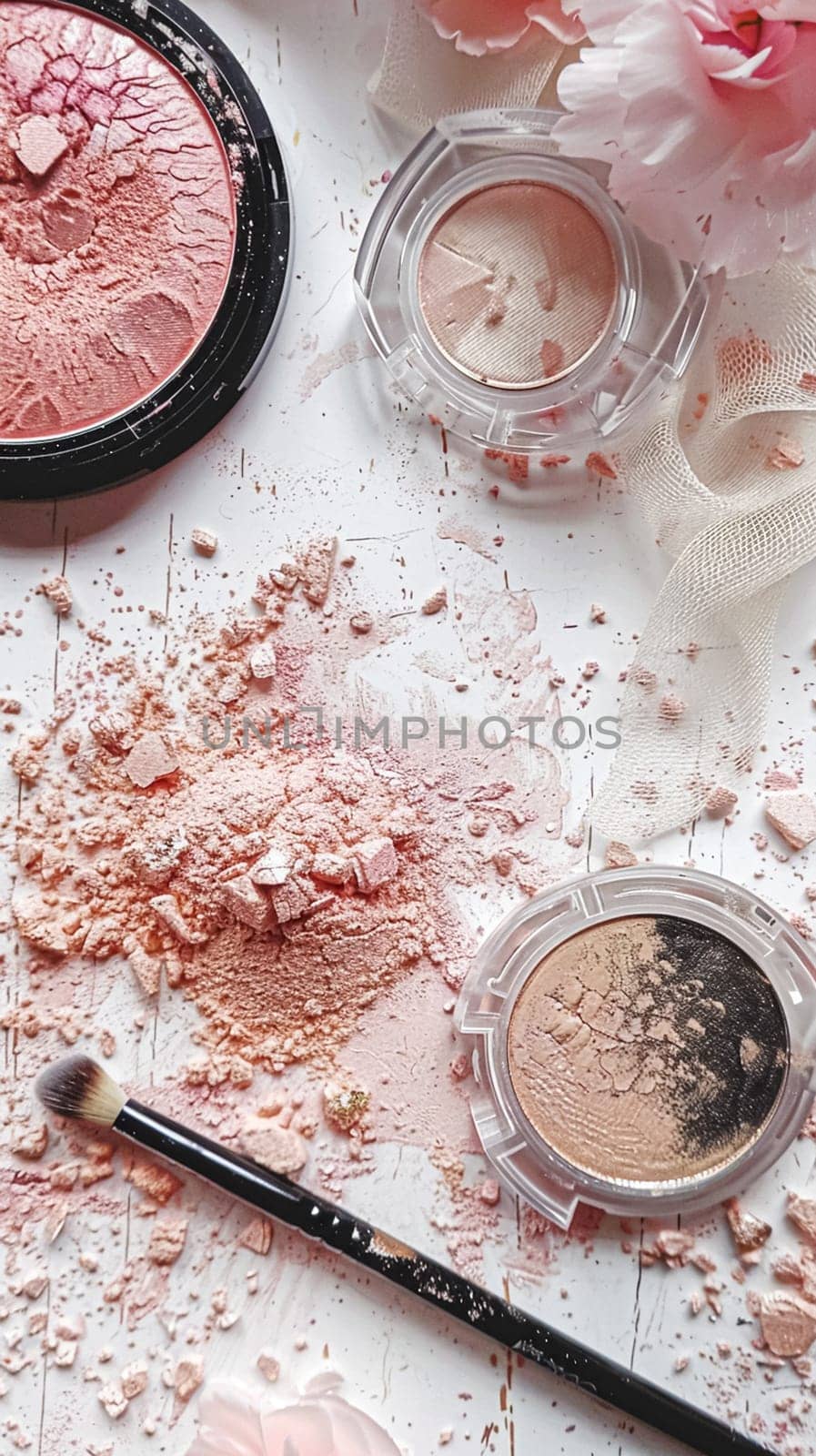 Make-up cosmetic product, beauty products and cosmetics swatch sample flatlay, various makeup brand tools as glamour fashion night out background by Anneleven