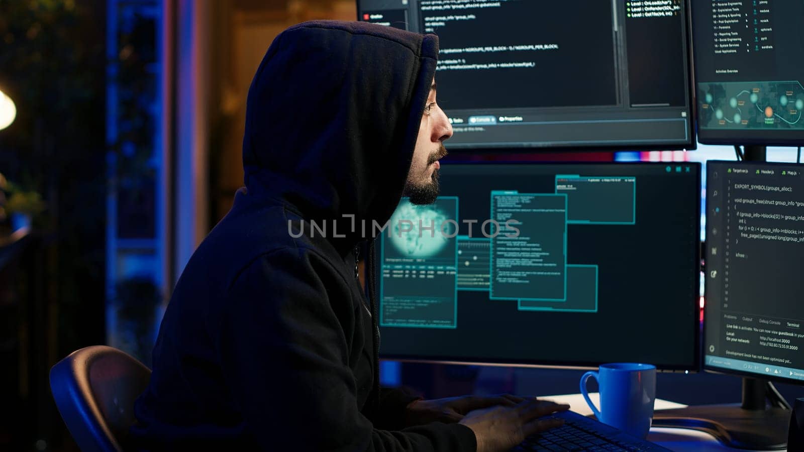 Hacker using PC to steal data, targeting unpatched security systems by DCStudio