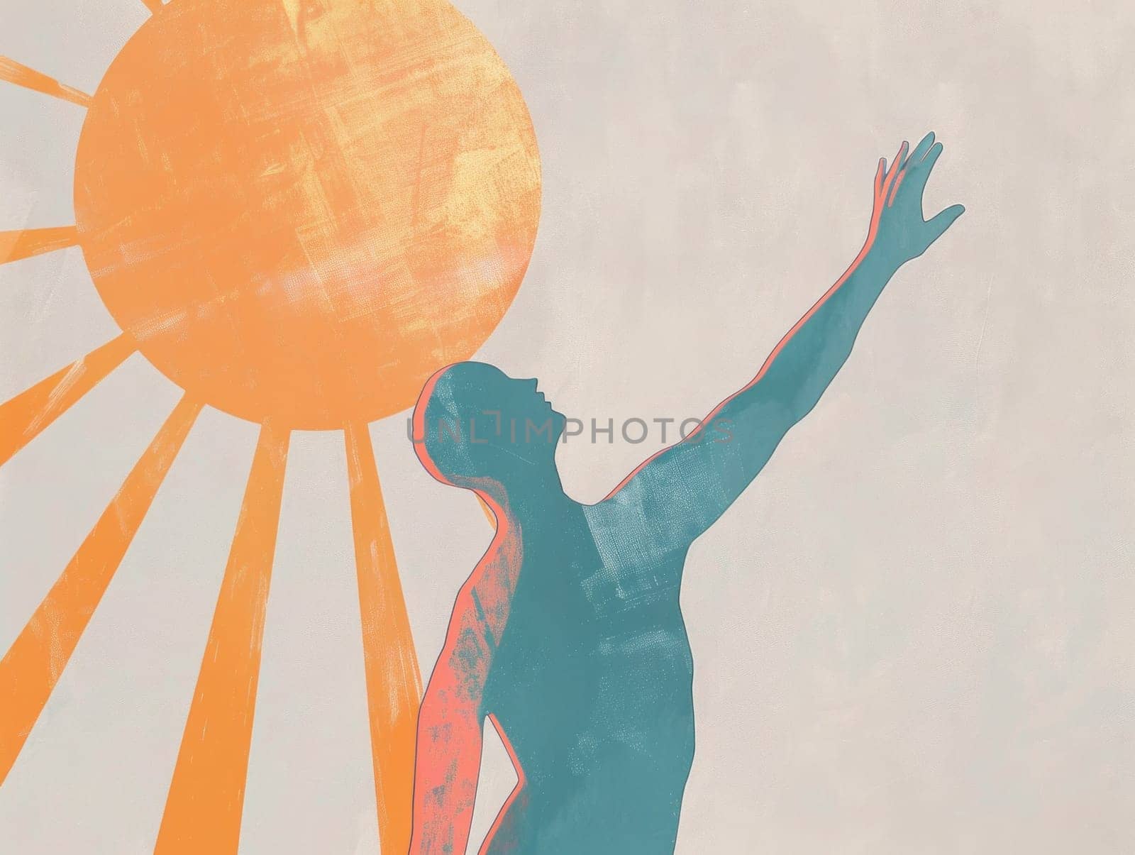 Man reaching for the sun in the sky with arms raised in a symbol of aspiration and hope