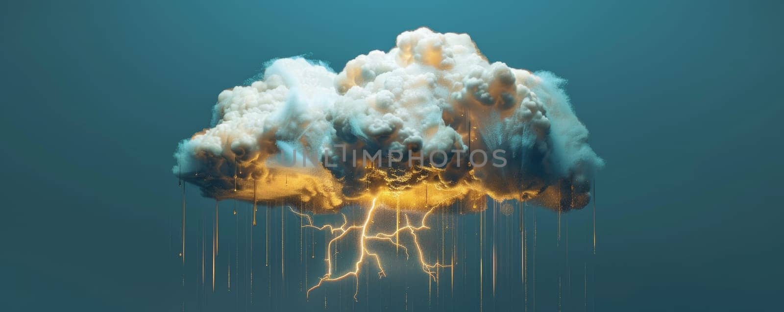 Thunderstorm cloud with lightning and rain in the sky, dramatic weather concept.