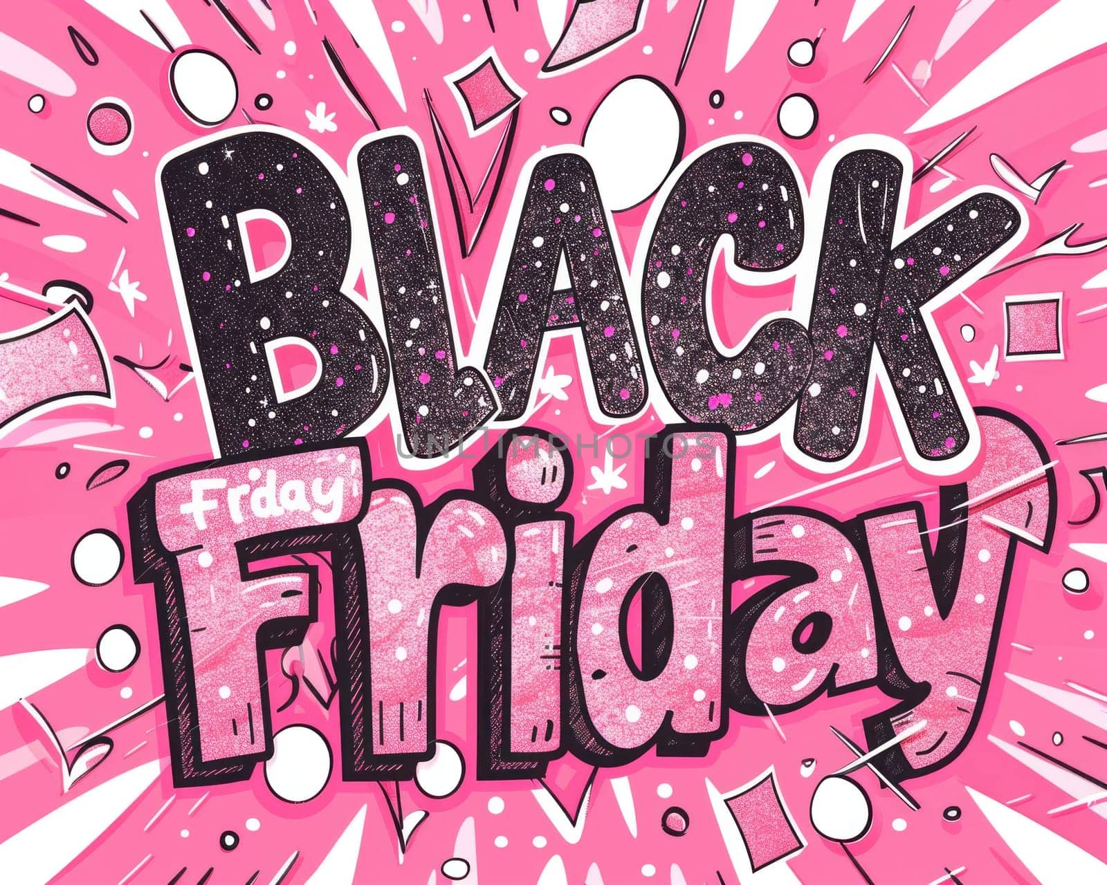 Black friday sale poster featuring bold black lettering on a soft pink background