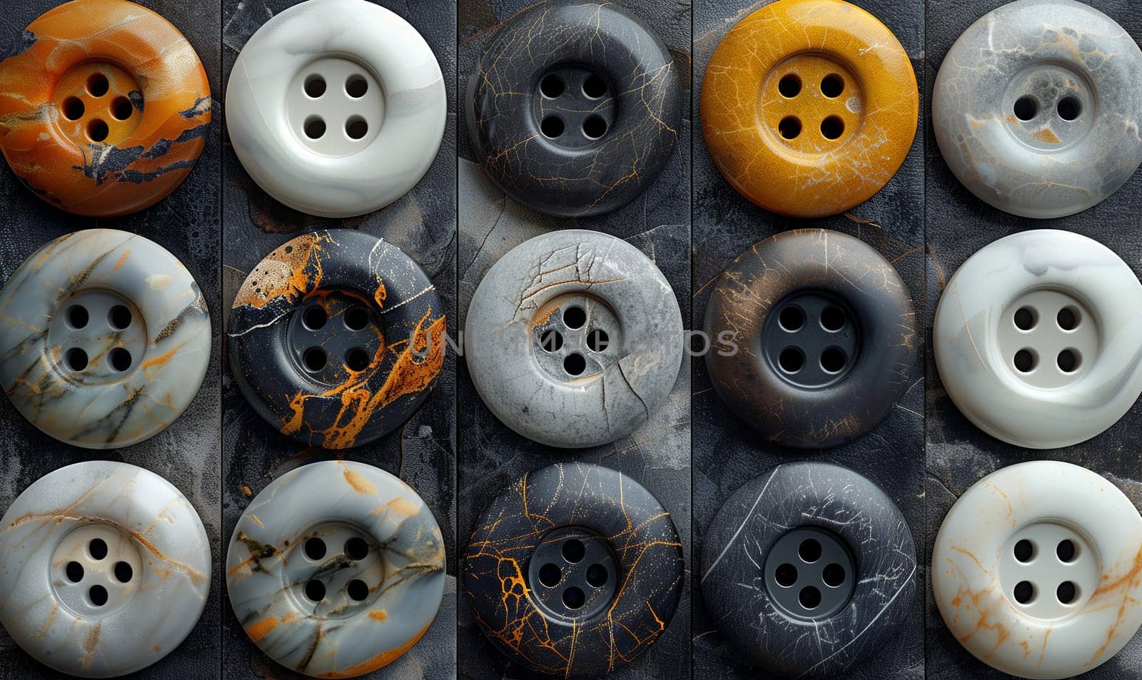 Multi-colored buttons on a gray background. Selective focus.