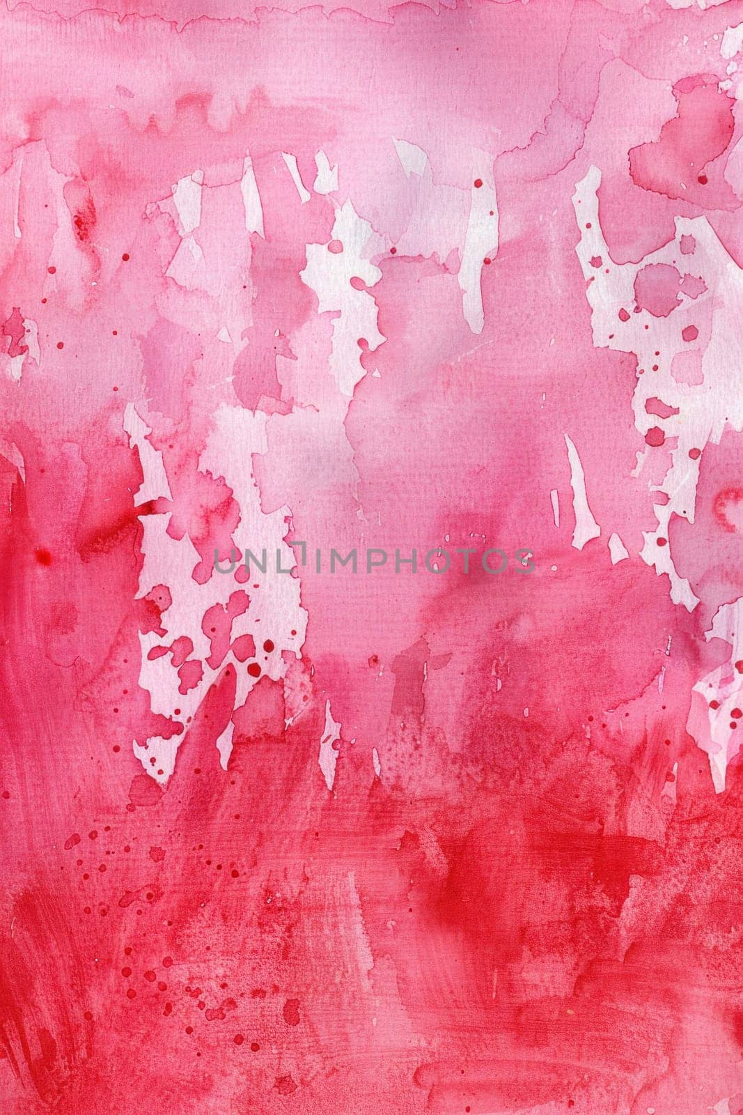 Abstract watercolor painting of red and white splashes on pink background for art and fashion design
