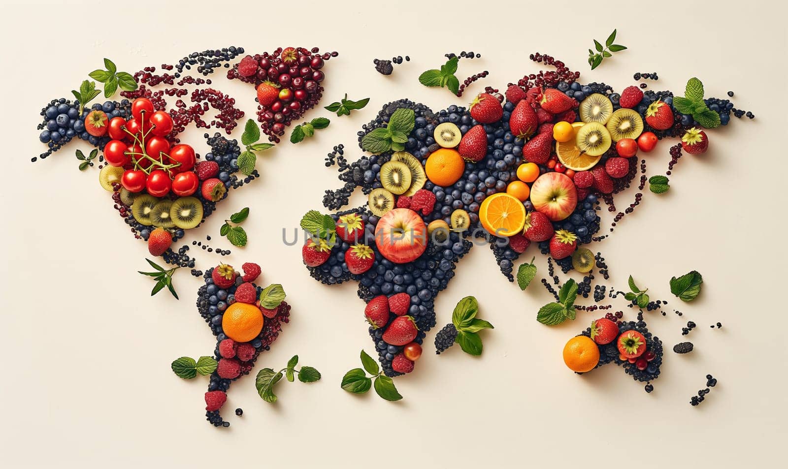 World map made of fruits and berries. by Fischeron