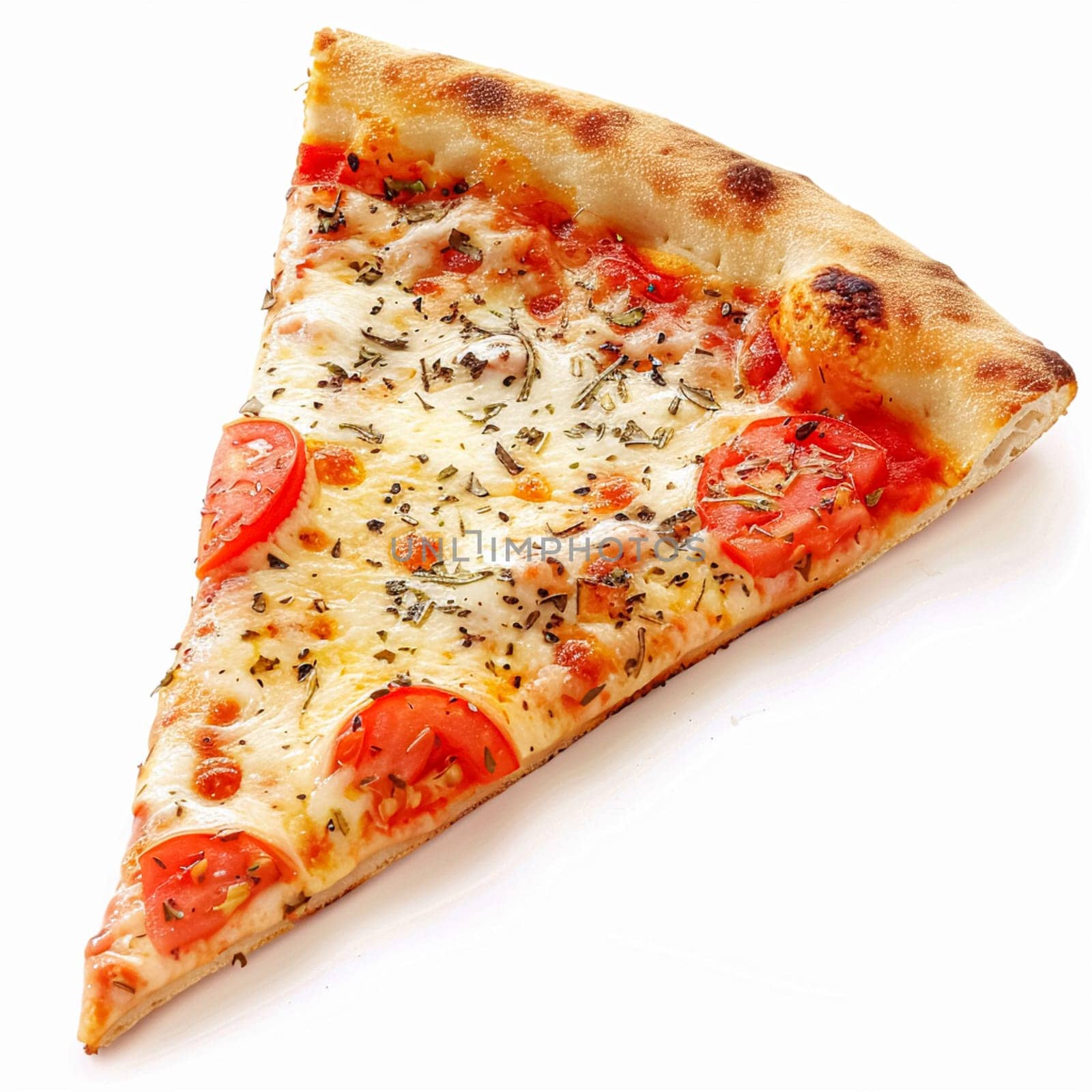 Pizza slice isolated on white background, online delivery from pizzeria, take away and fast food by Anneleven