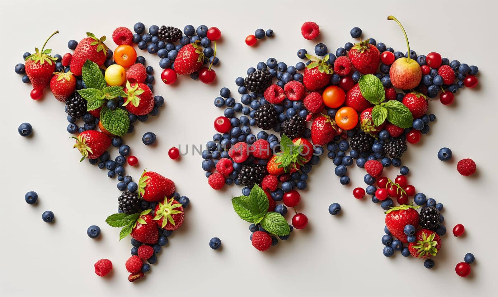 World map made of fruits and berries. by Fischeron