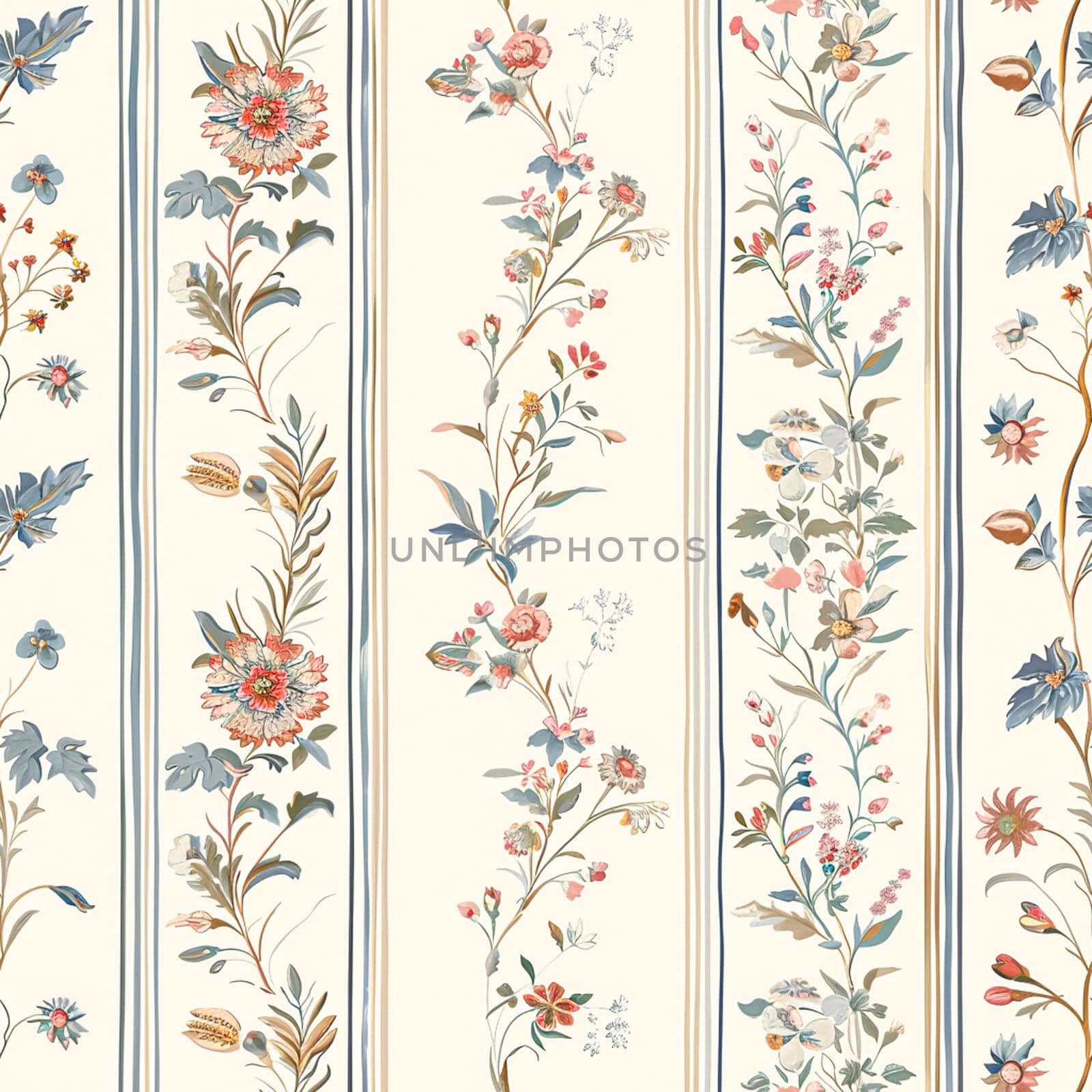 Seamless pattern, tileable floral holiday country cottage print, English countryside flowers theme for wallpaper, gift wrapping paper, scrapbook, fabric and product design by Anneleven