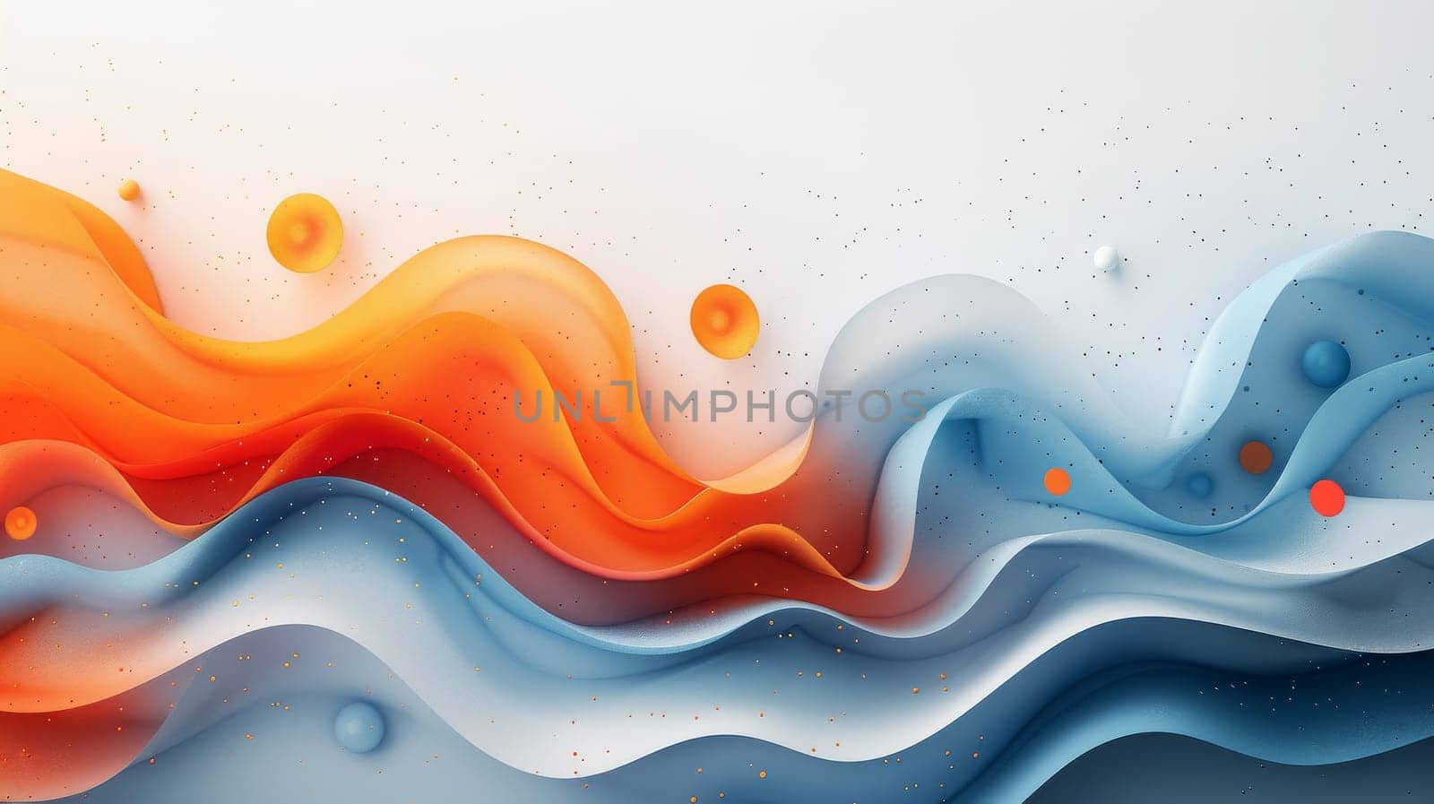 A colorful paper drawing of a blue ocean with orange and red waves and clouds. The sky is filled with clouds and the sun is shining brightly. Scene is cheerful and uplifting, with the bright colors