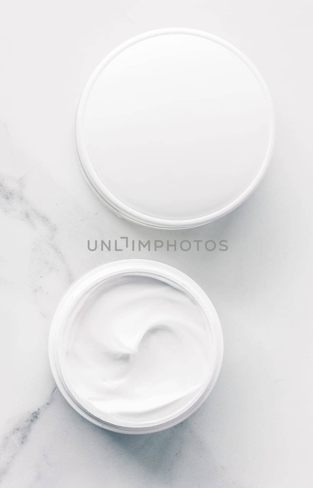 Organic beauty cosmetics on marble, home spa flatlay background by Anneleven