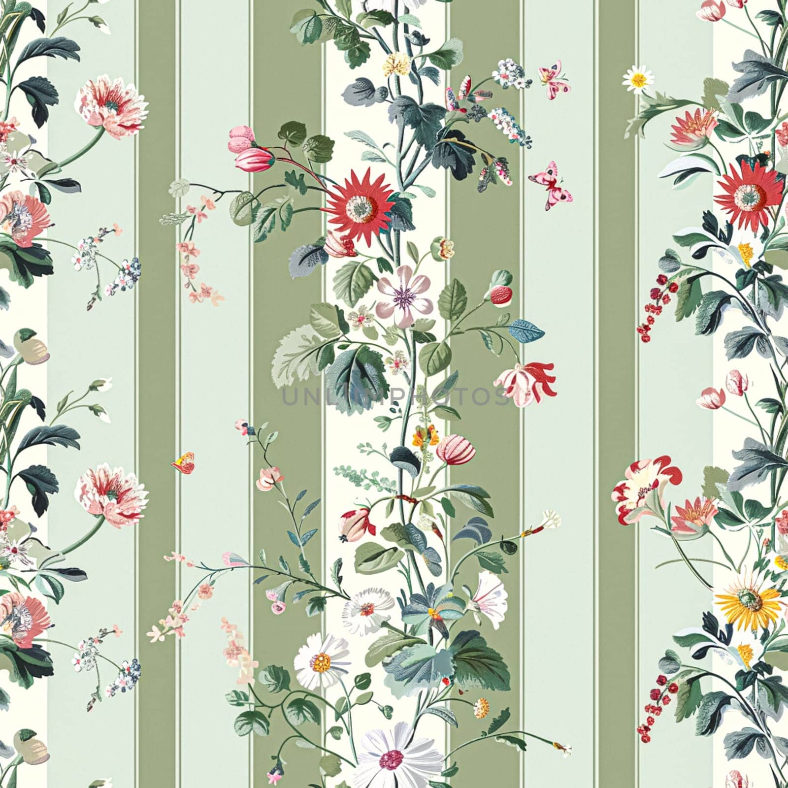 Seamless pattern, tileable floral holiday country cottage print, English countryside flowers theme for wallpaper, gift wrapping paper, scrapbook, fabric and product design by Anneleven