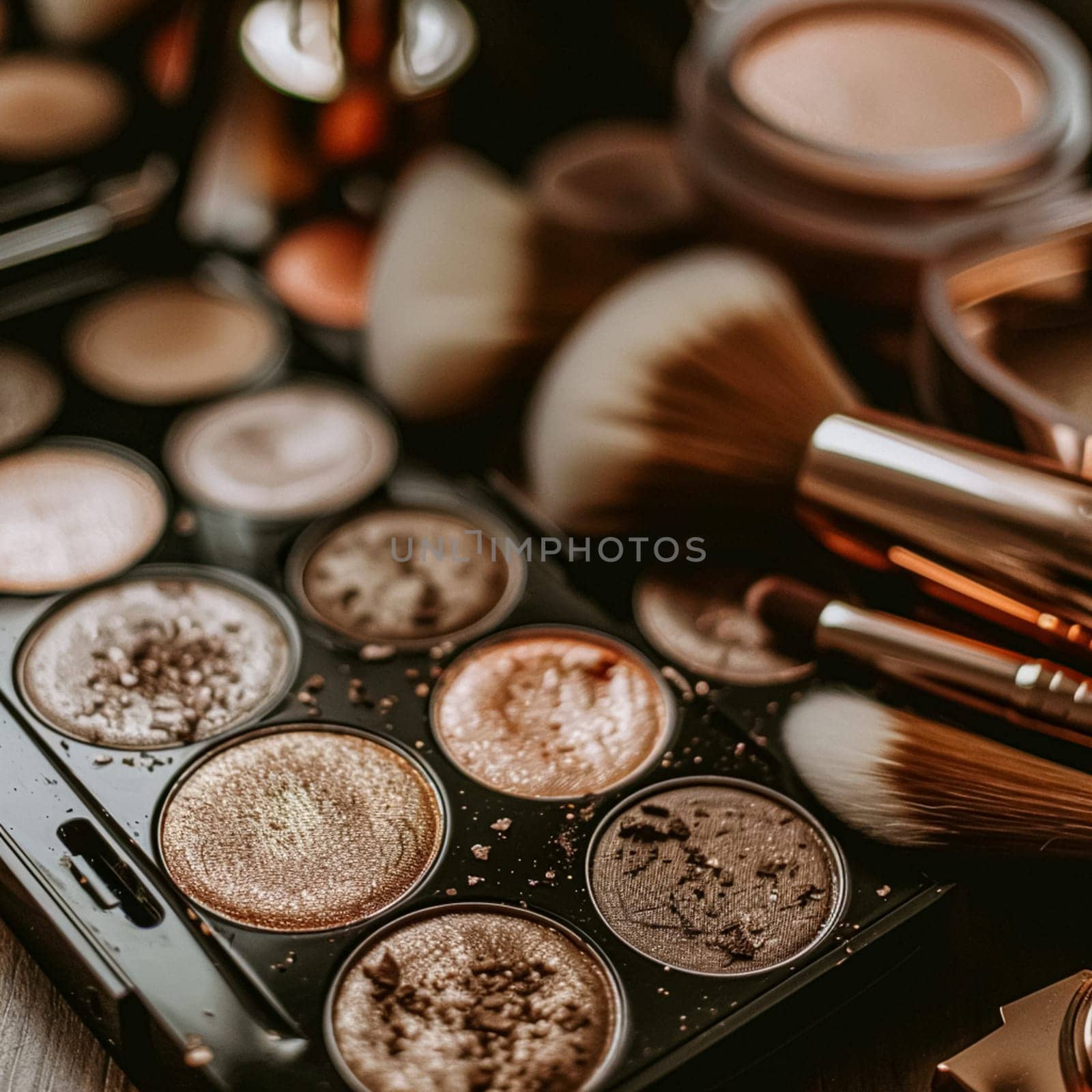 Make-up cosmetic product, beauty products and cosmetics swatch sample flatlay, various makeup brand tools as glamour fashion night out background idea