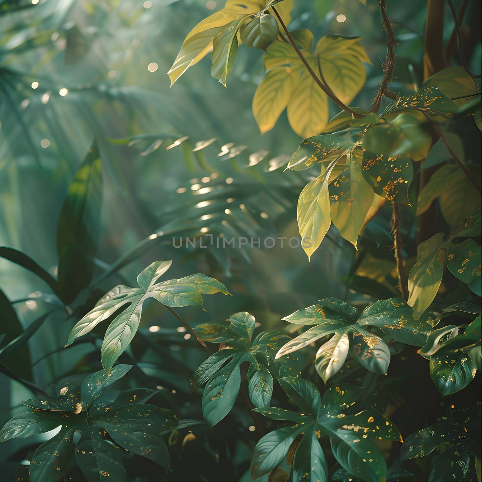 The sunlight filters through the foliage of a tree by Nadtochiy