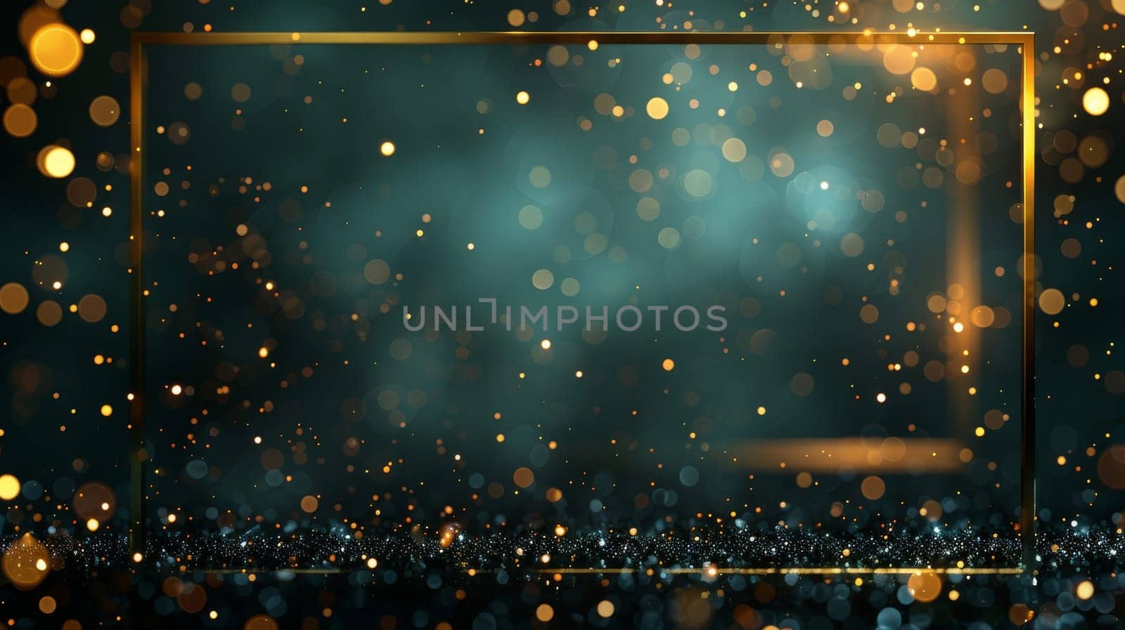 A green background with gold glitter. The glitter is scattered all over the background, creating a sparkling effect. The image has a dreamy, ethereal quality to it