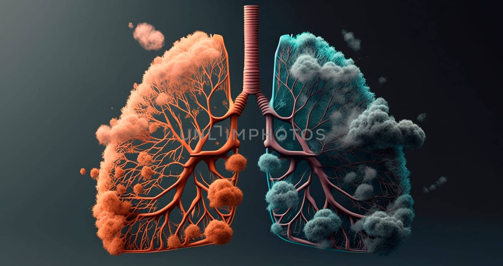 Lung disease frome smoking , air pollution. Generative AI, nature.