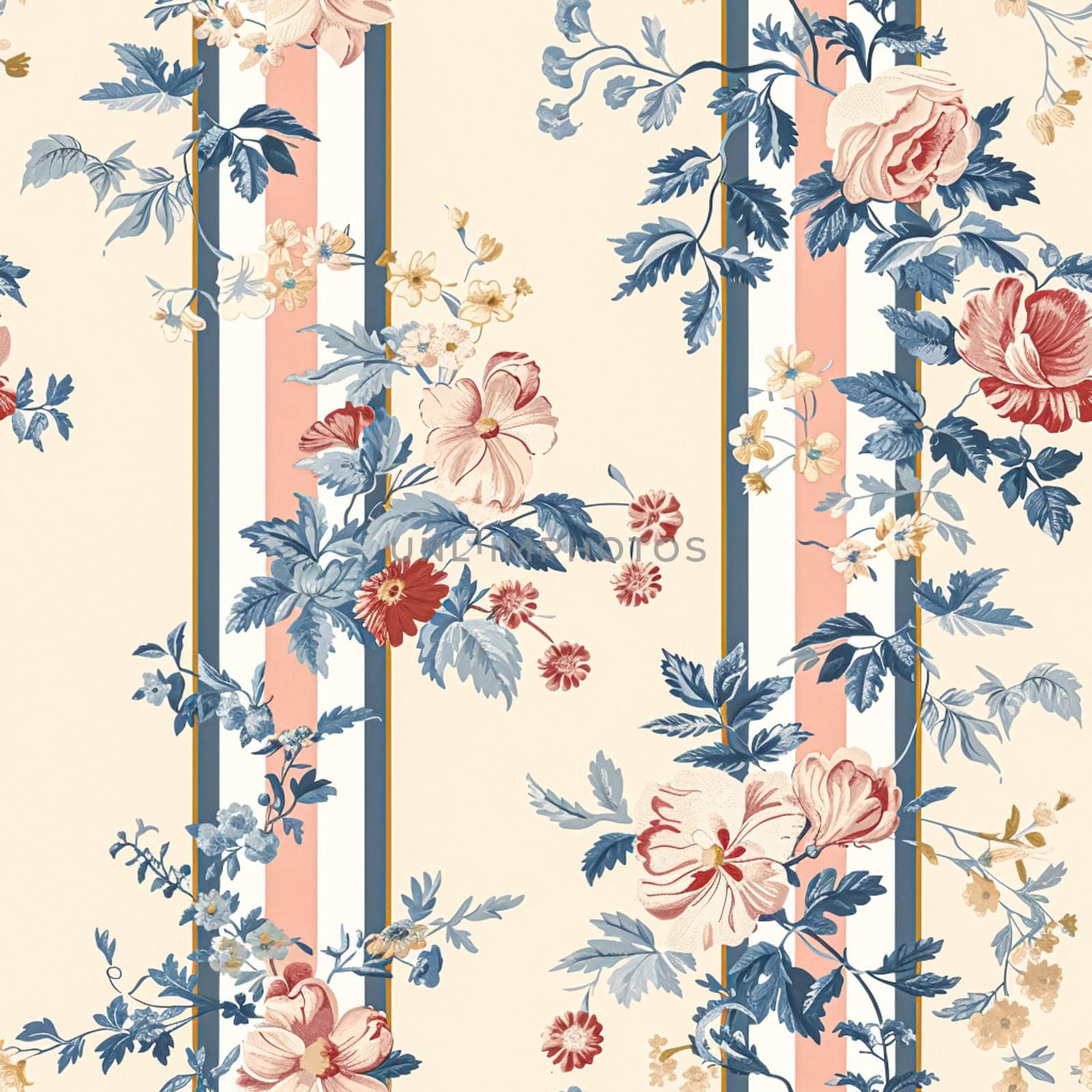 Seamless pattern, tileable floral holiday country cottage print, English countryside flowers theme for wallpaper, gift wrapping paper, scrapbook, fabric and product design by Anneleven