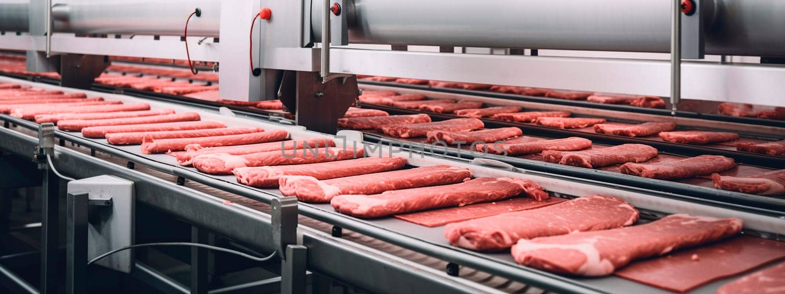 Meat in a food factory. Generative Ai,