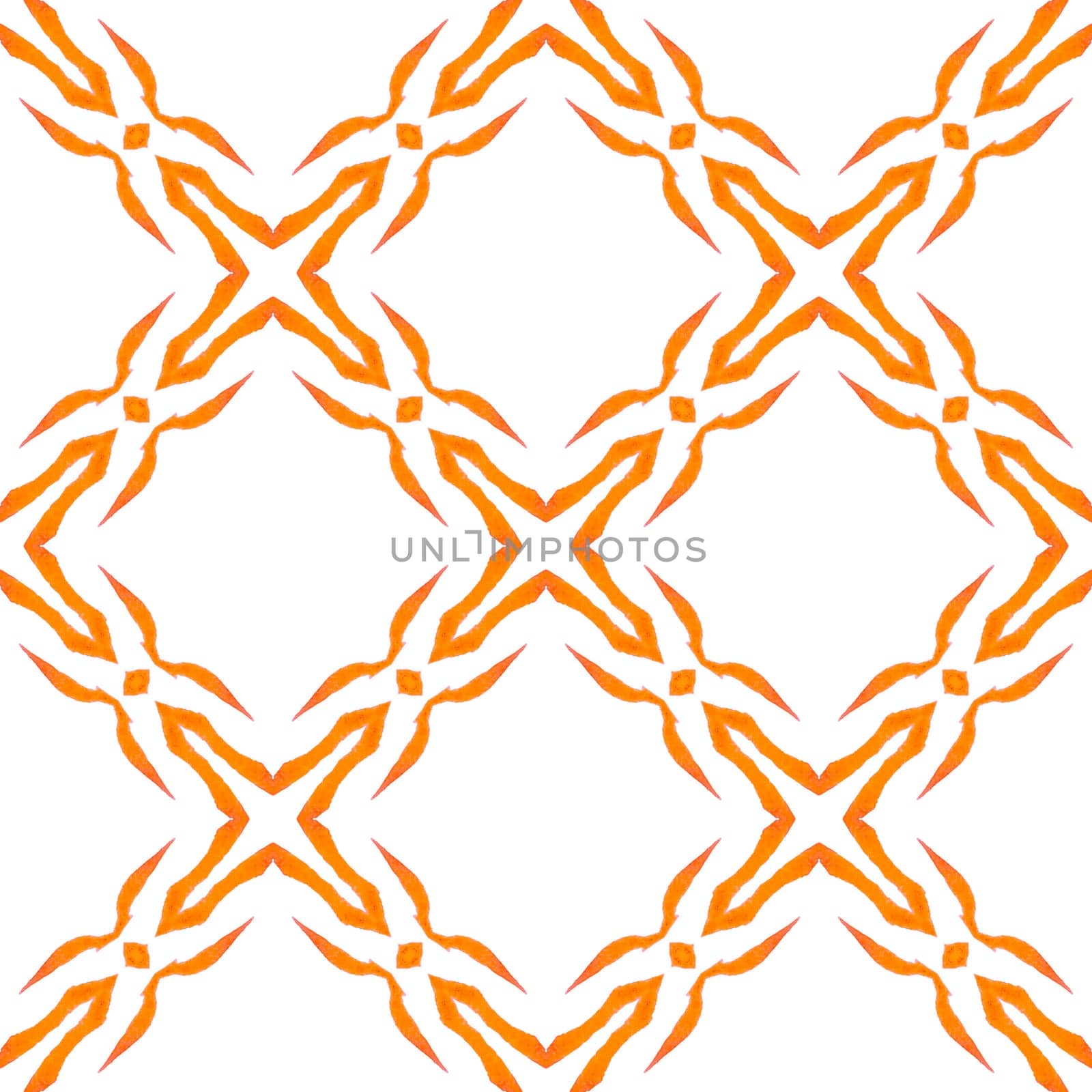 Textile ready worthy print, swimwear fabric, wallpaper, wrapping. Orange authentic boho chic summer design. Watercolor summer ethnic border pattern. Ethnic hand painted pattern.