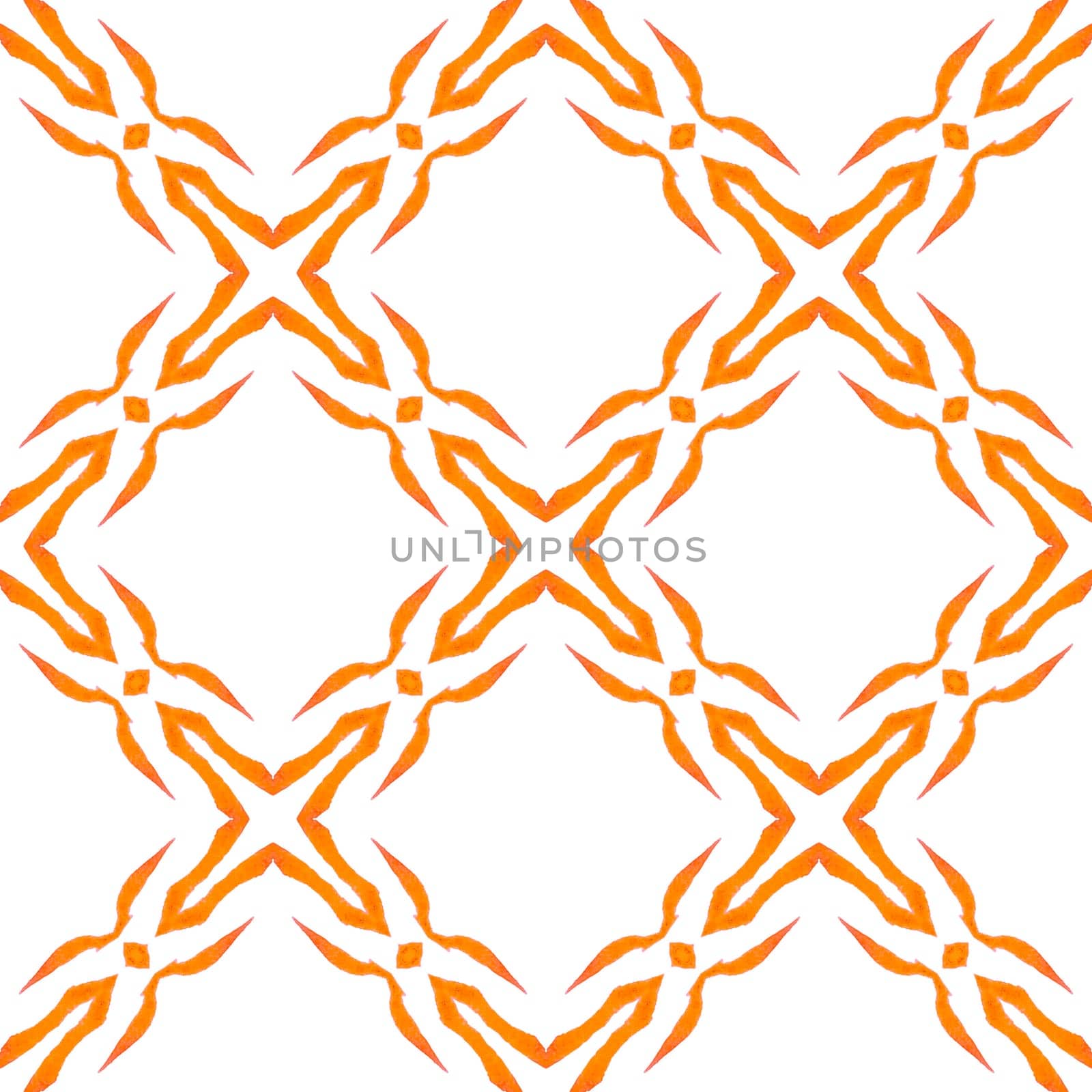 Textile ready worthy print, swimwear fabric, wallpaper, wrapping. Orange authentic boho chic summer design. Watercolor summer ethnic border pattern. Ethnic hand painted pattern.