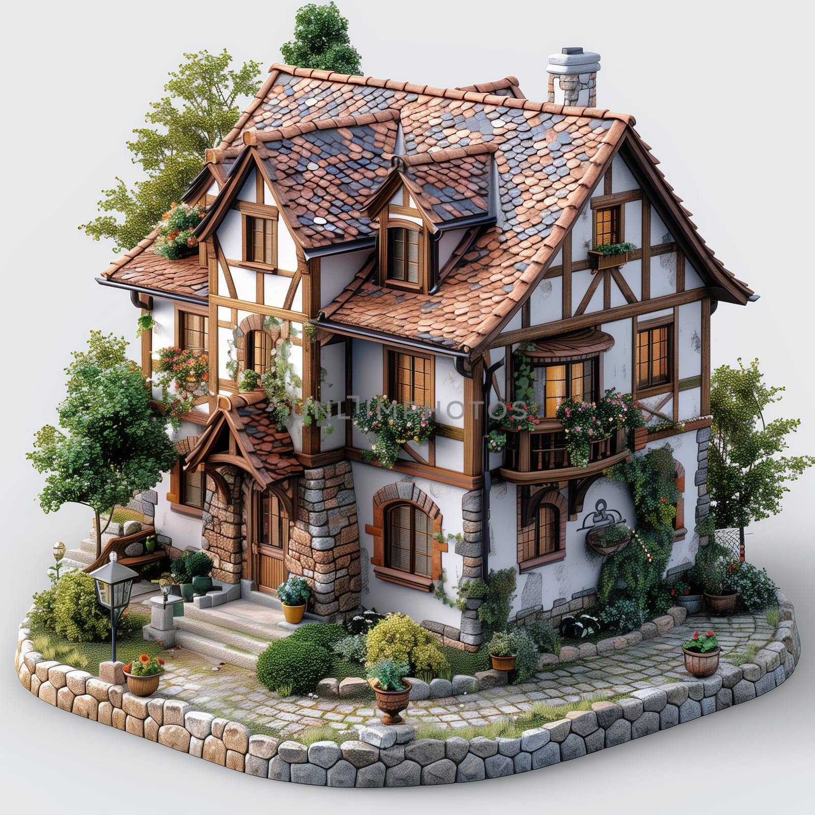 Detailed 3D model of a house with a complex wooden frame. by Fischeron