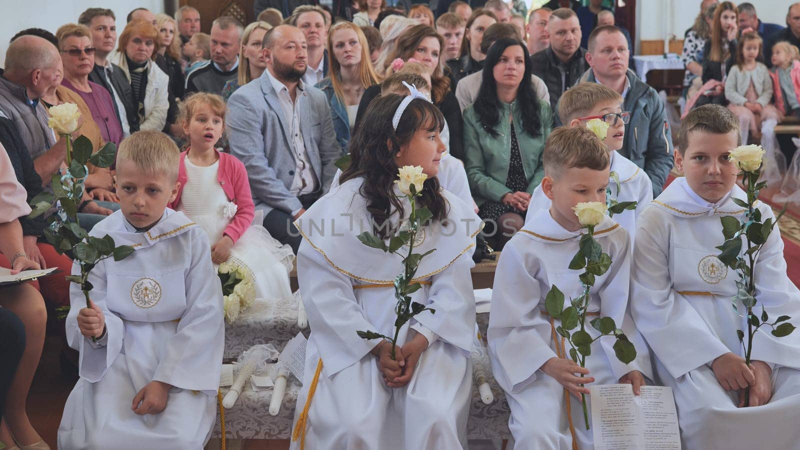 Pervomaysk, Belarus - June 17, 2022: Children's First Catholic Communion