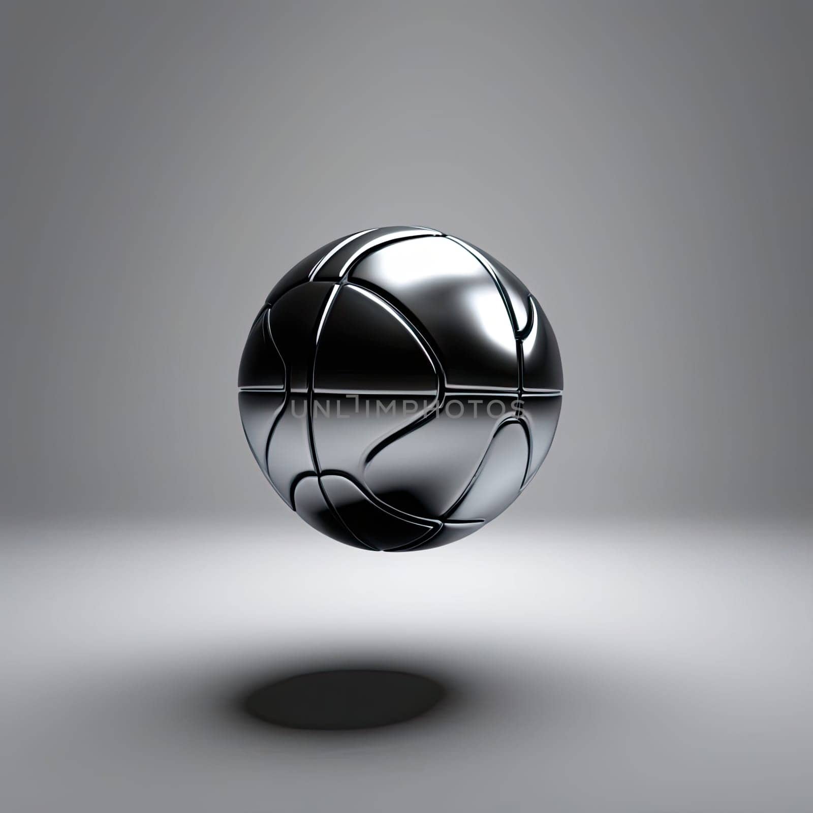 Image Hyper realistic isolated 3D levitating basketball in shiny chrome , black background , high detail, hyper quality