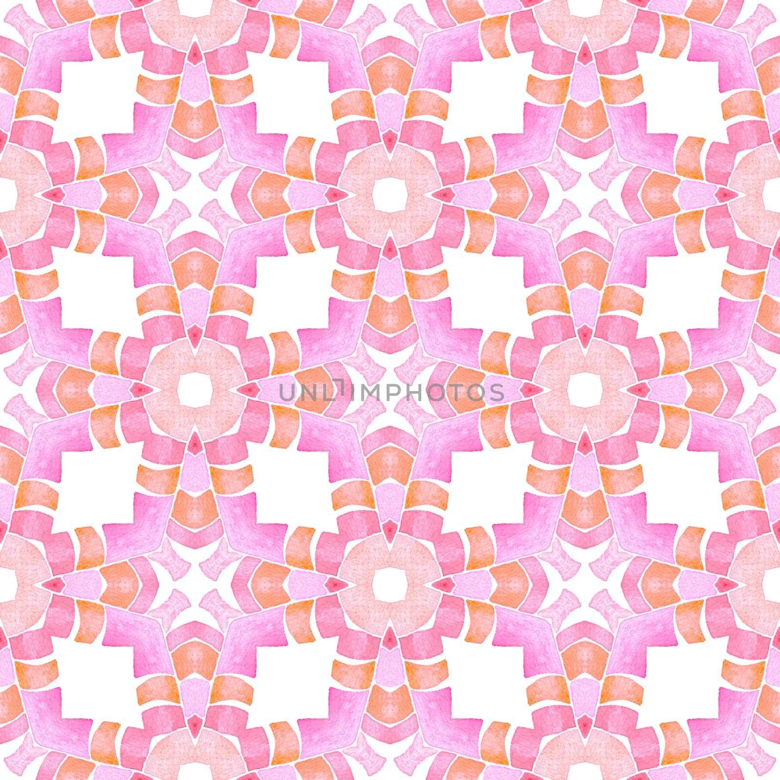 Hand painted tiled watercolor border. Orange enchanting boho chic summer design. Textile ready quaint print, swimwear fabric, wallpaper, wrapping. Tiled watercolor background.