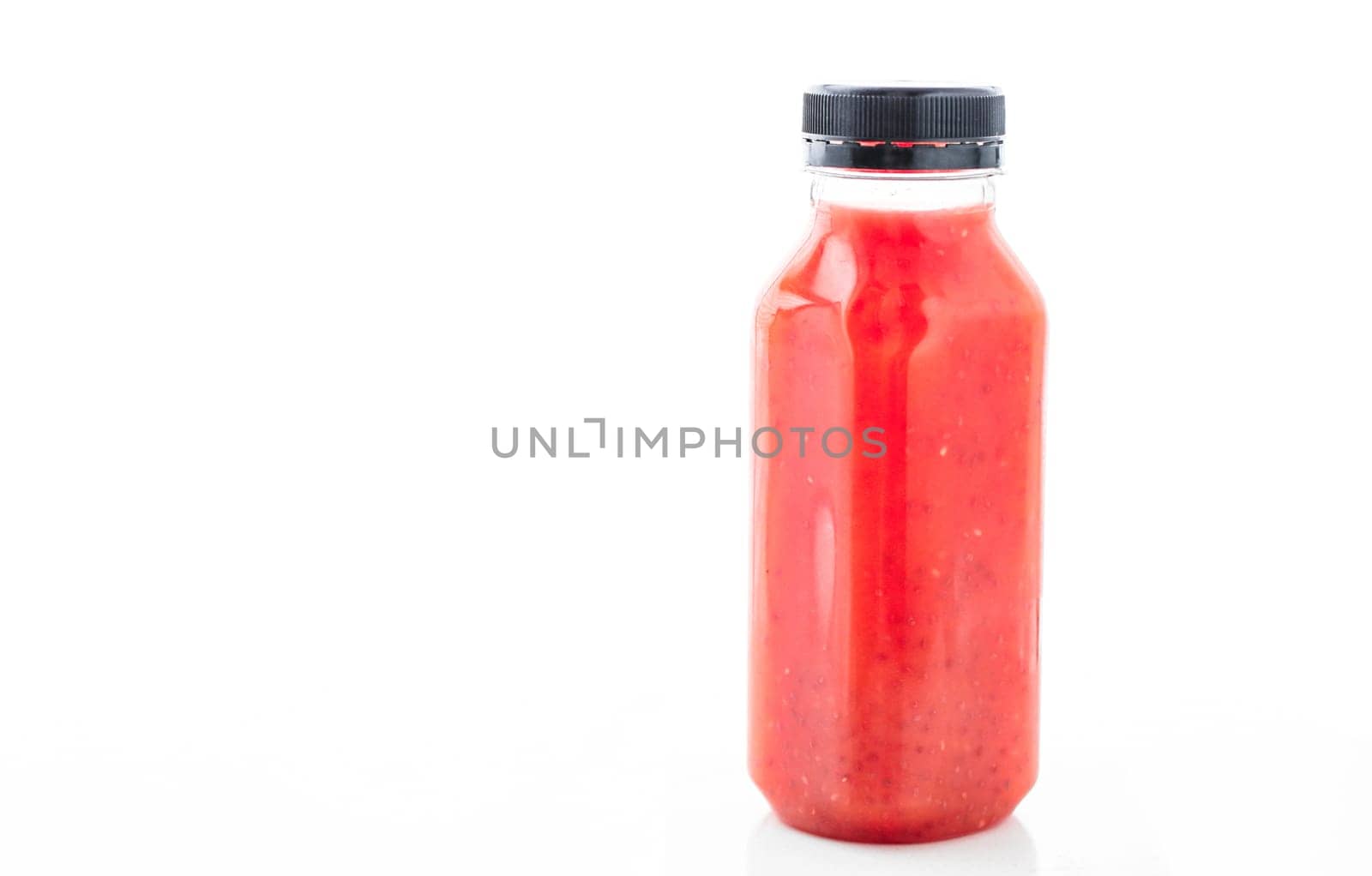 Detox red fruit smoothie juice in a bottle, diet catering delivery. Isolated on white background by Anneleven