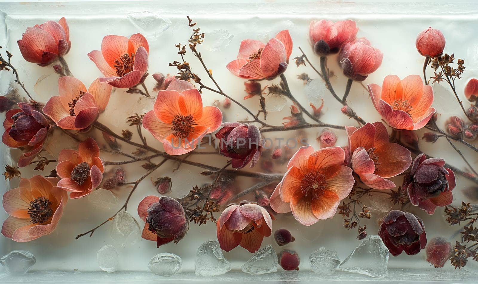 Flower arrangement in epoxy resin. Selective focus