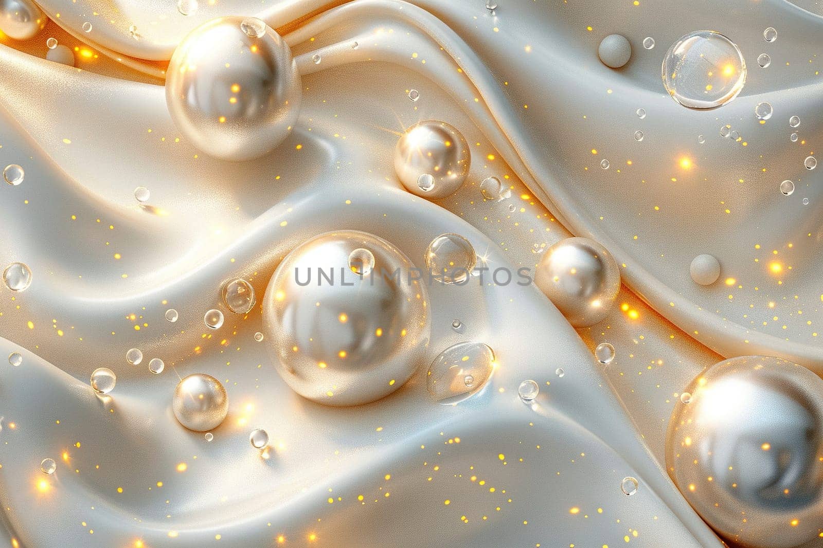 Elegant pattern with glistening pearl and gold effect. Horizontal wavy pearl background.