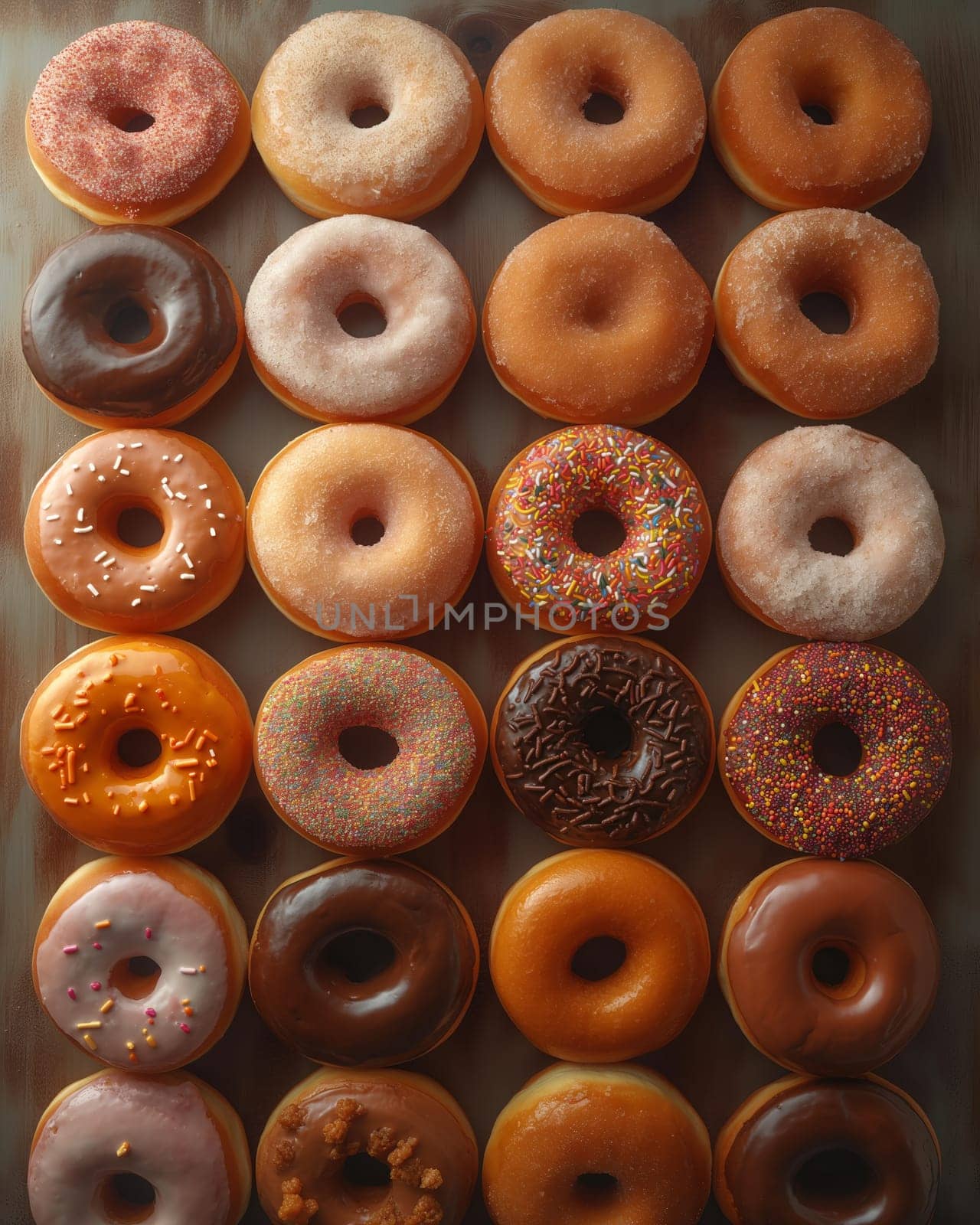 An assortment of delicious donuts on the table. by Fischeron