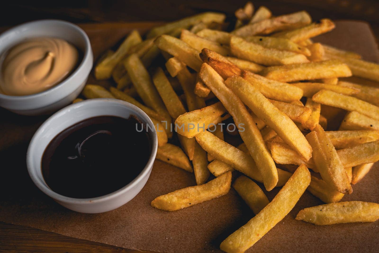 French fries and a glass of soda. Fast food. Cafe. High quality photo