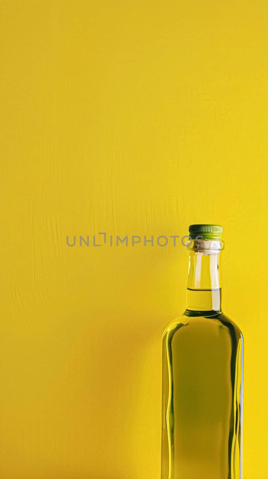 Olive oil bottle ad background with copyspace, vegetable oil commercial produce, food industry and retail by Anneleven