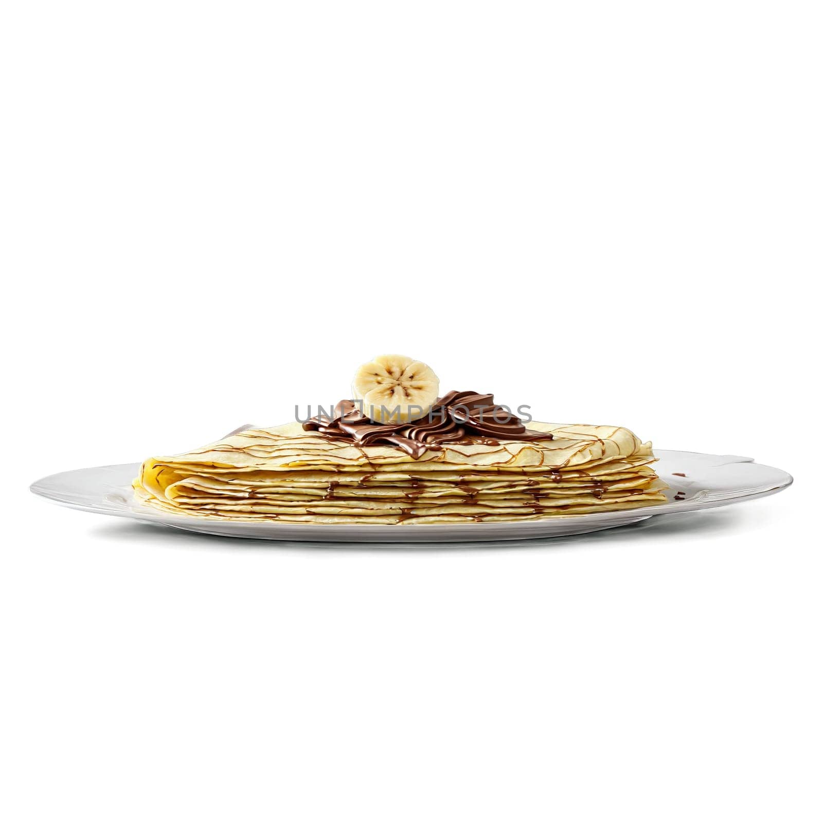 Crepes with nutella and banana slices folded and spinning Food and culinary concept. Food isolated on transparent background.