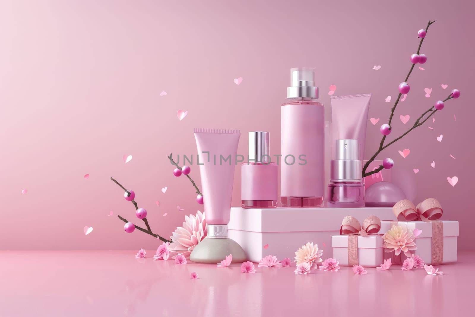 Luxury product cosmetic packaging with flower background.