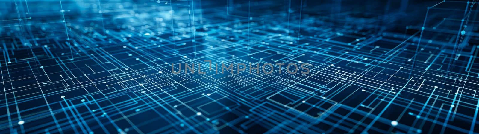 network lines and dots of global connectivity and data transmission. by Manastrong