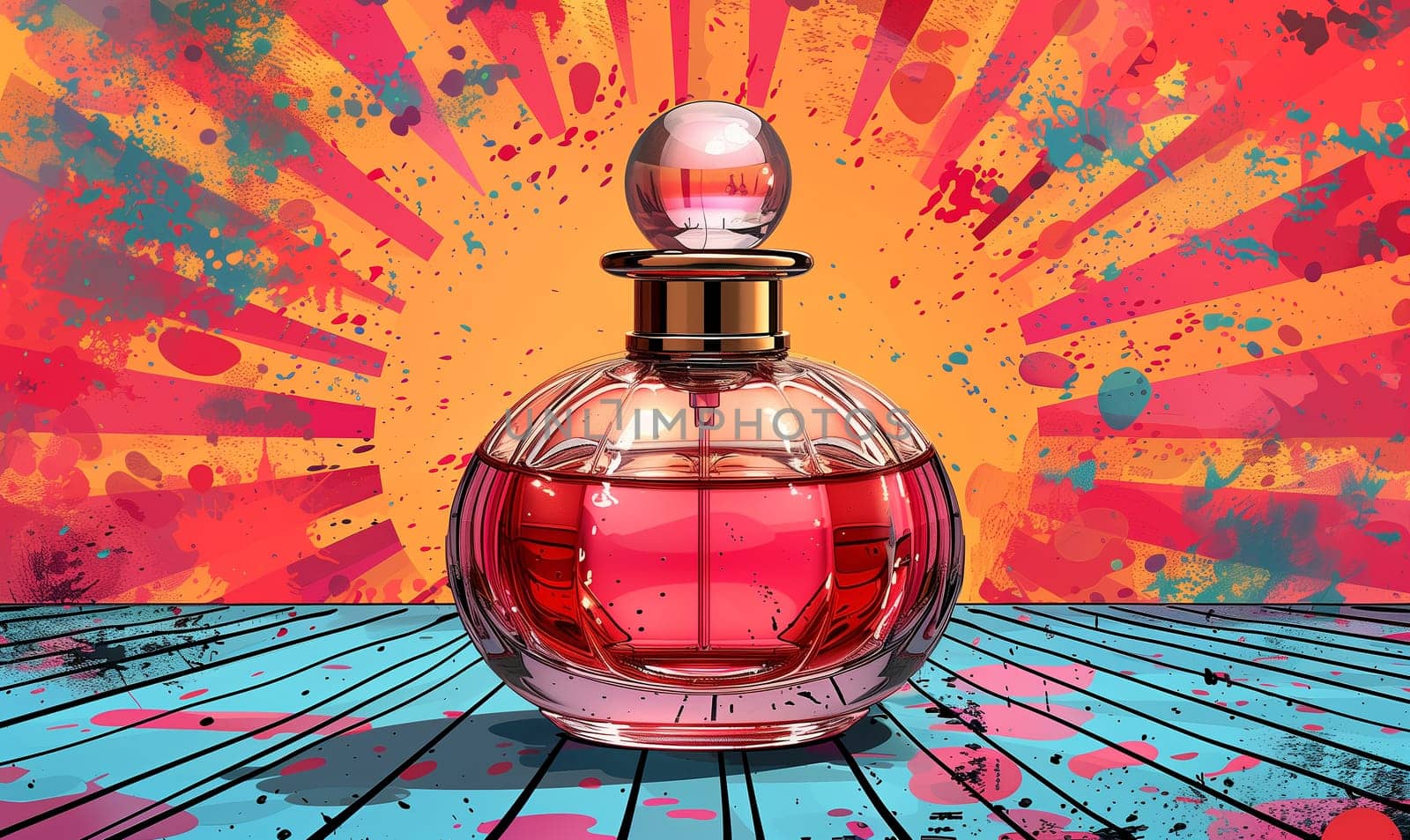 Illustration elegant perfume bottle in vintage pop art style. by Fischeron