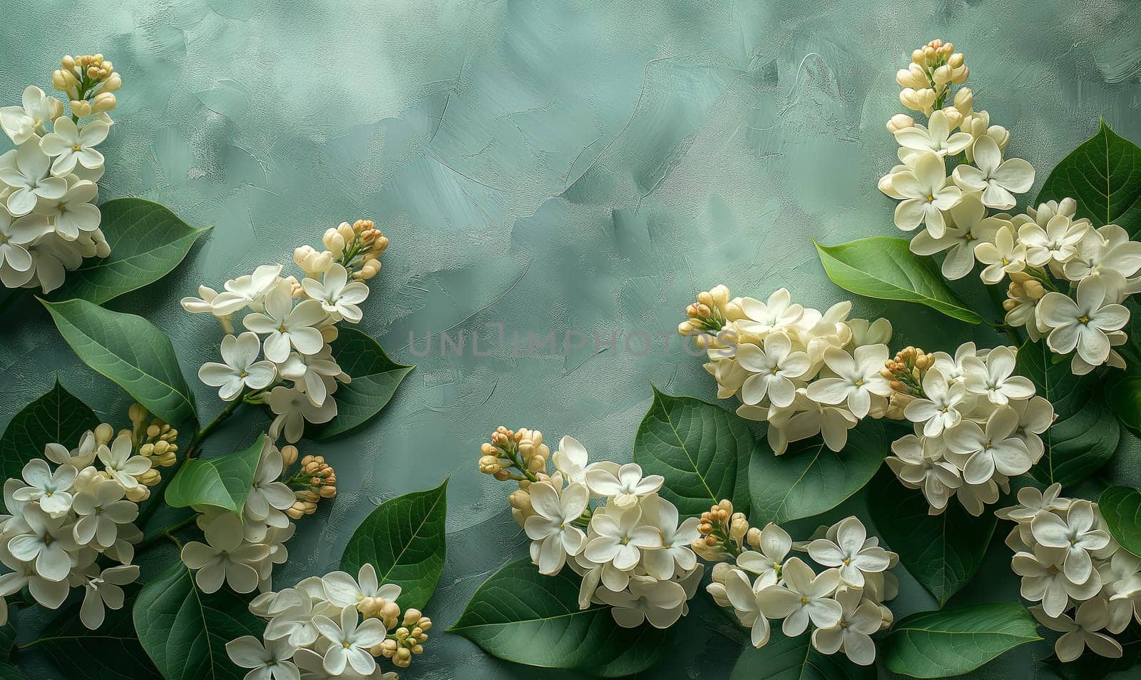 Branch of white lilac on a vintage light background. by Fischeron