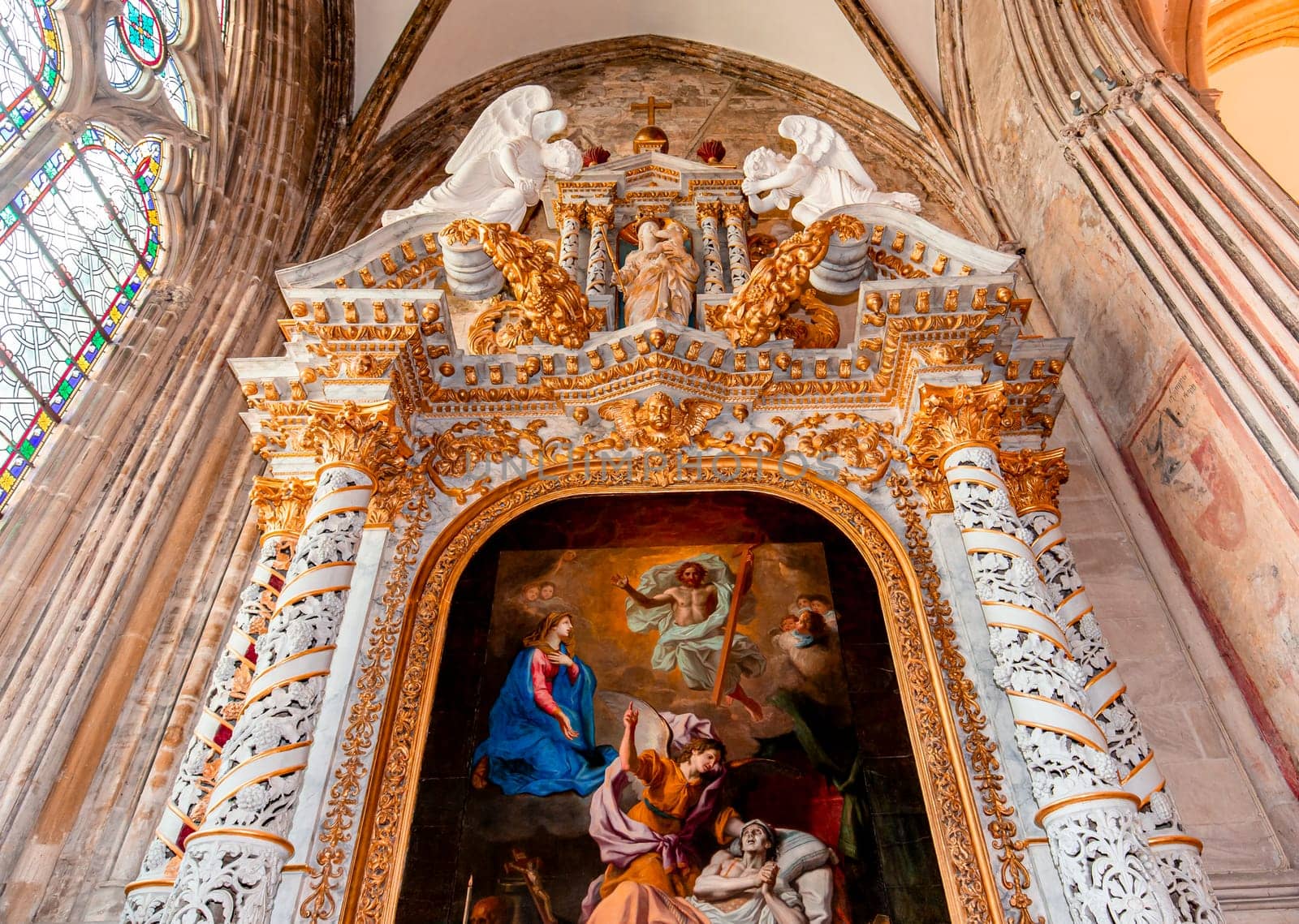 BAYEUX, FRANCE, MAY 14, 2024 : interiors architectural decors of Cathedral of Our Lady of Bayeux, norrmandy