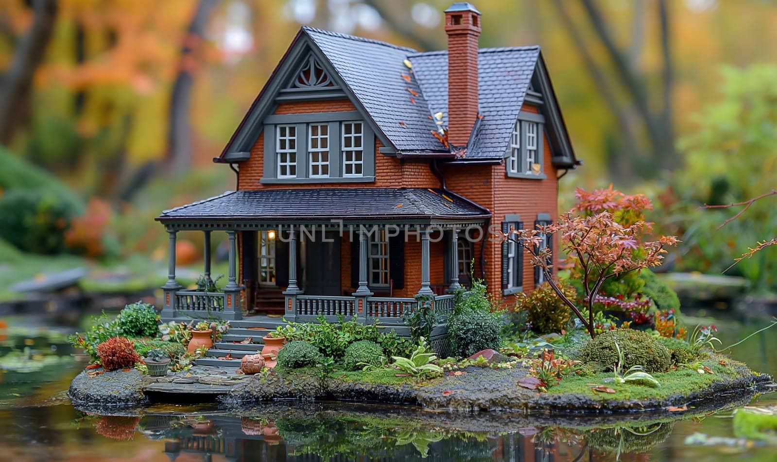 A cozy house against the backdrop of a natural landscape. Selective soft focus.