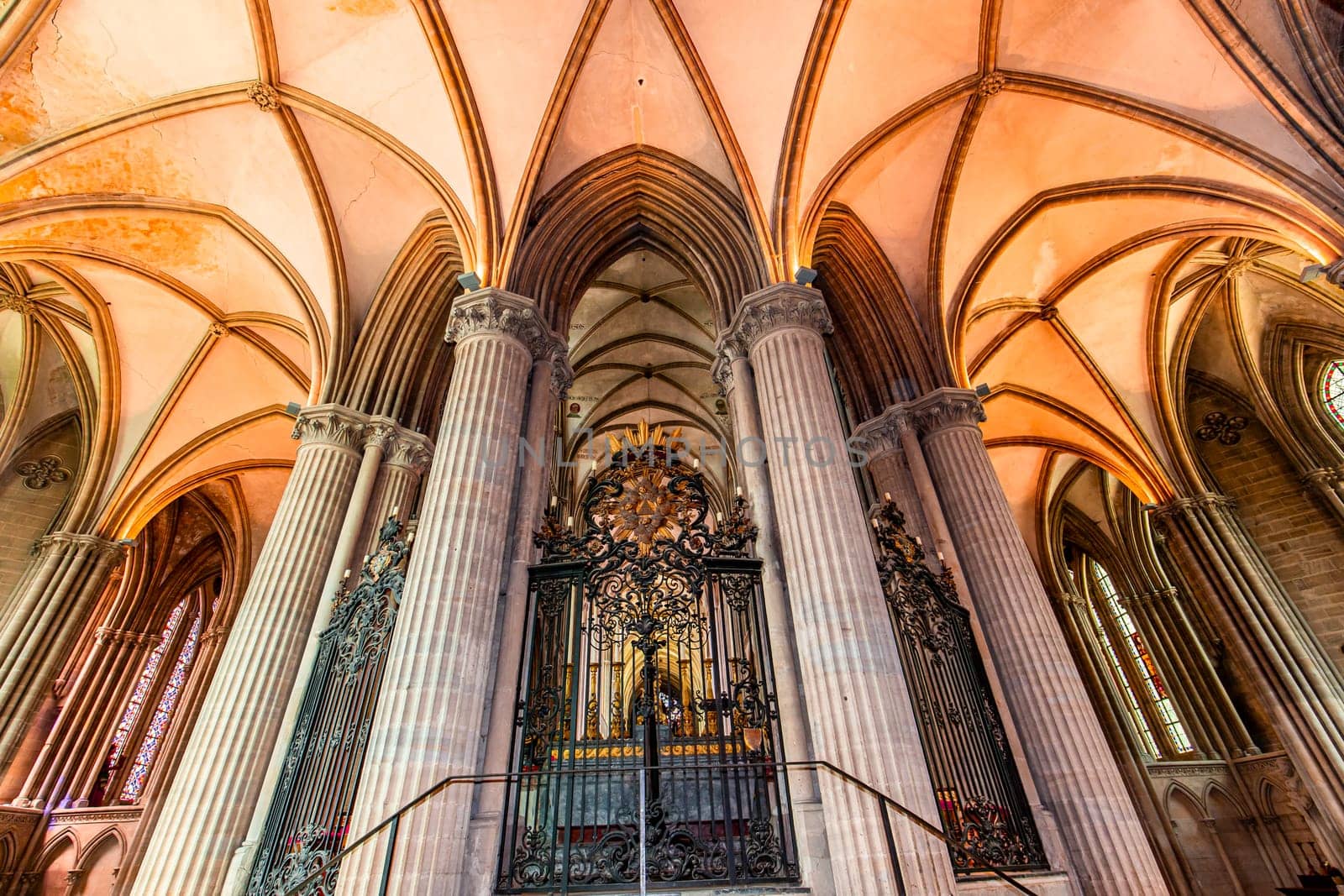 BAYEUX, FRANCE, MAY 14, 2024 : interiors architectural decors of Cathedral of Our Lady of Bayeux, norrmandy