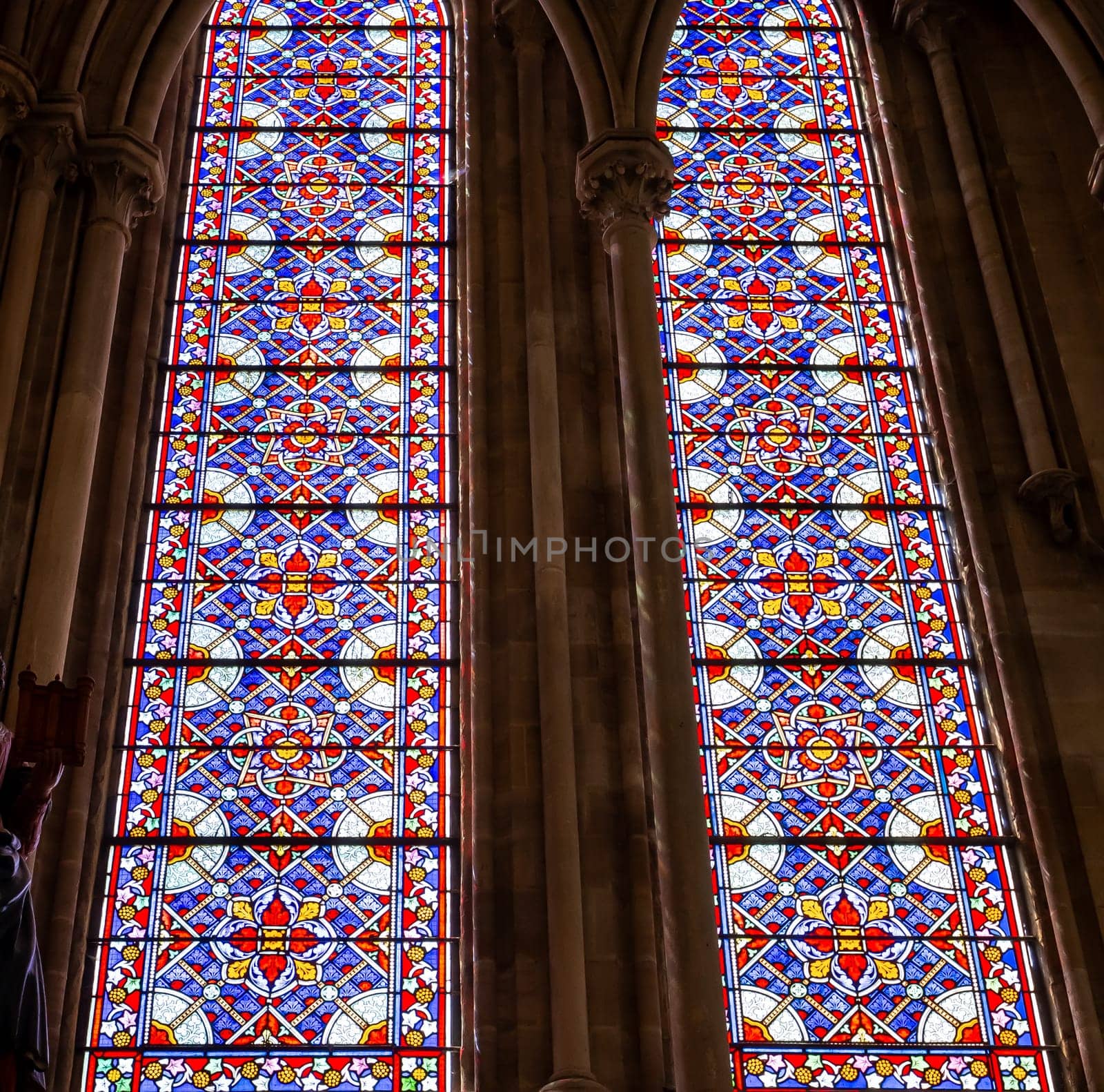 BAYEUX, FRANCE, MAY 14, 2024 : interiors architectural decors of Cathedral of Our Lady of Bayeux, norrmandy