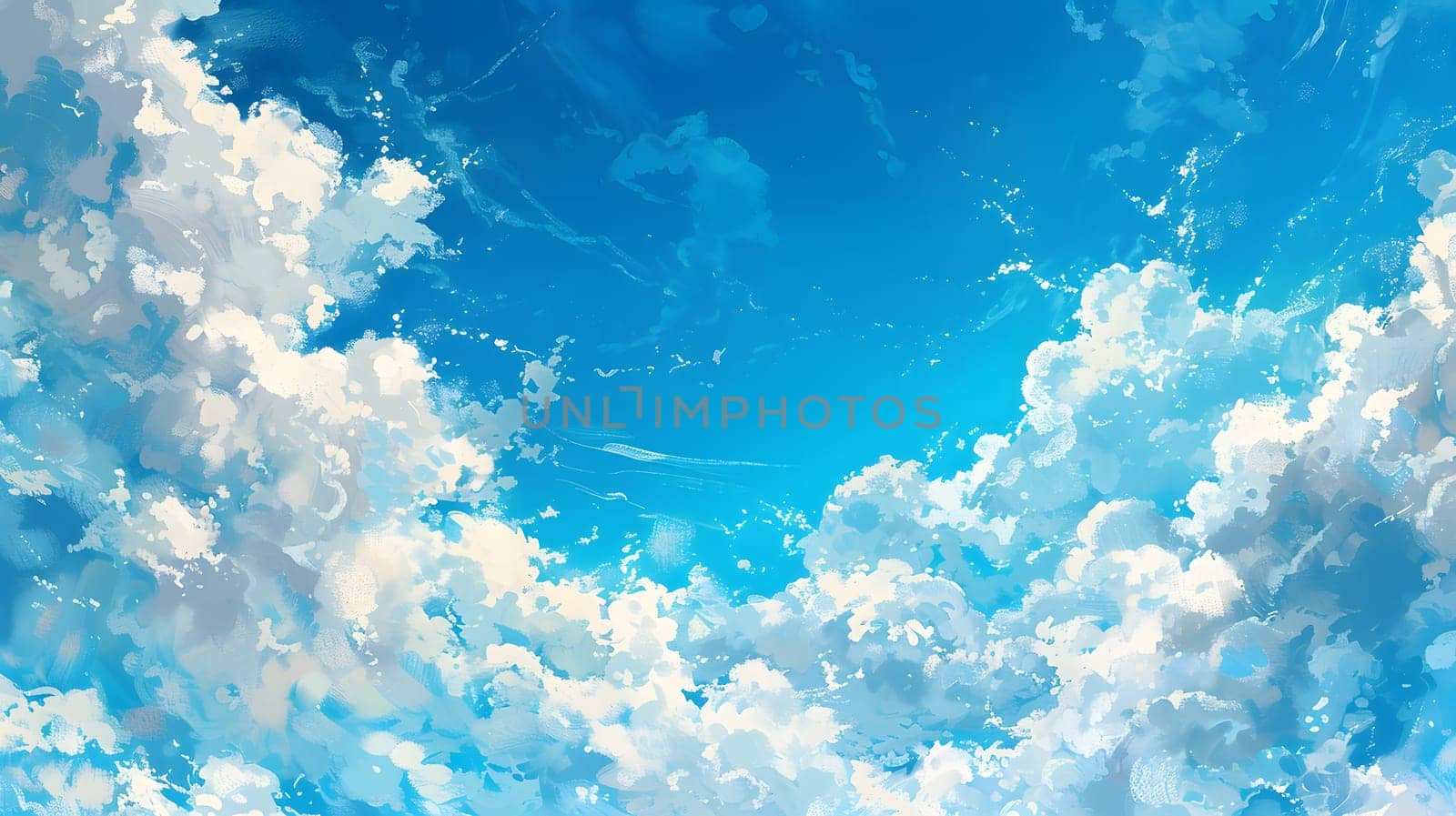 A stunning natural landscape with a bright blue sky filled with fluffy white cumulus clouds, creating a mesmerizing pattern against the electric blue backdrop of the sky