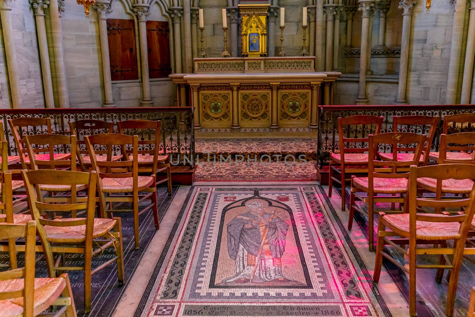 BAYEUX, FRANCE, MAY 14, 2024 : interiors architectural decors of Cathedral of Our Lady of Bayeux, norrmandy