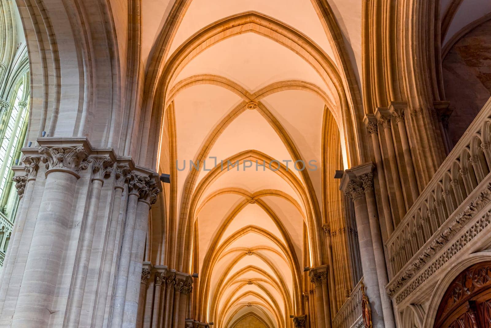 BAYEUX, FRANCE, MAY 14, 2024 : interiors architectural decors of Cathedral of Our Lady of Bayeux, norrmandy