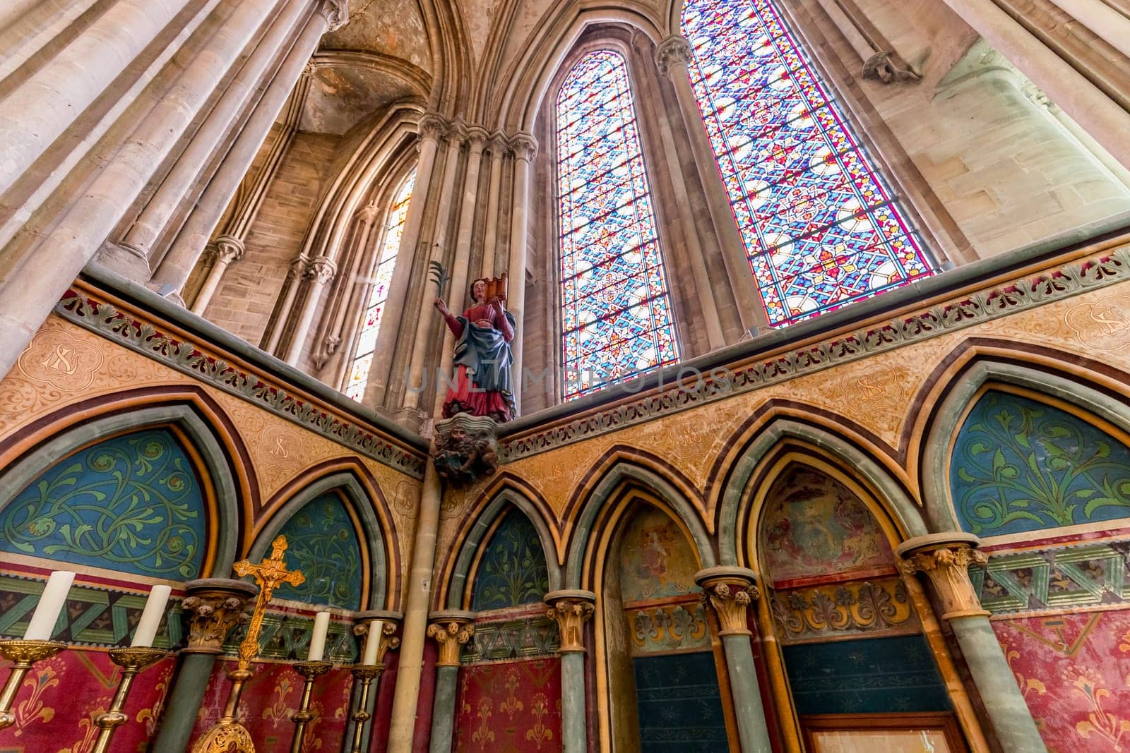 BAYEUX, FRANCE, MAY 14, 2024 : interiors architectural decors of Cathedral of Our Lady of Bayeux, norrmandy