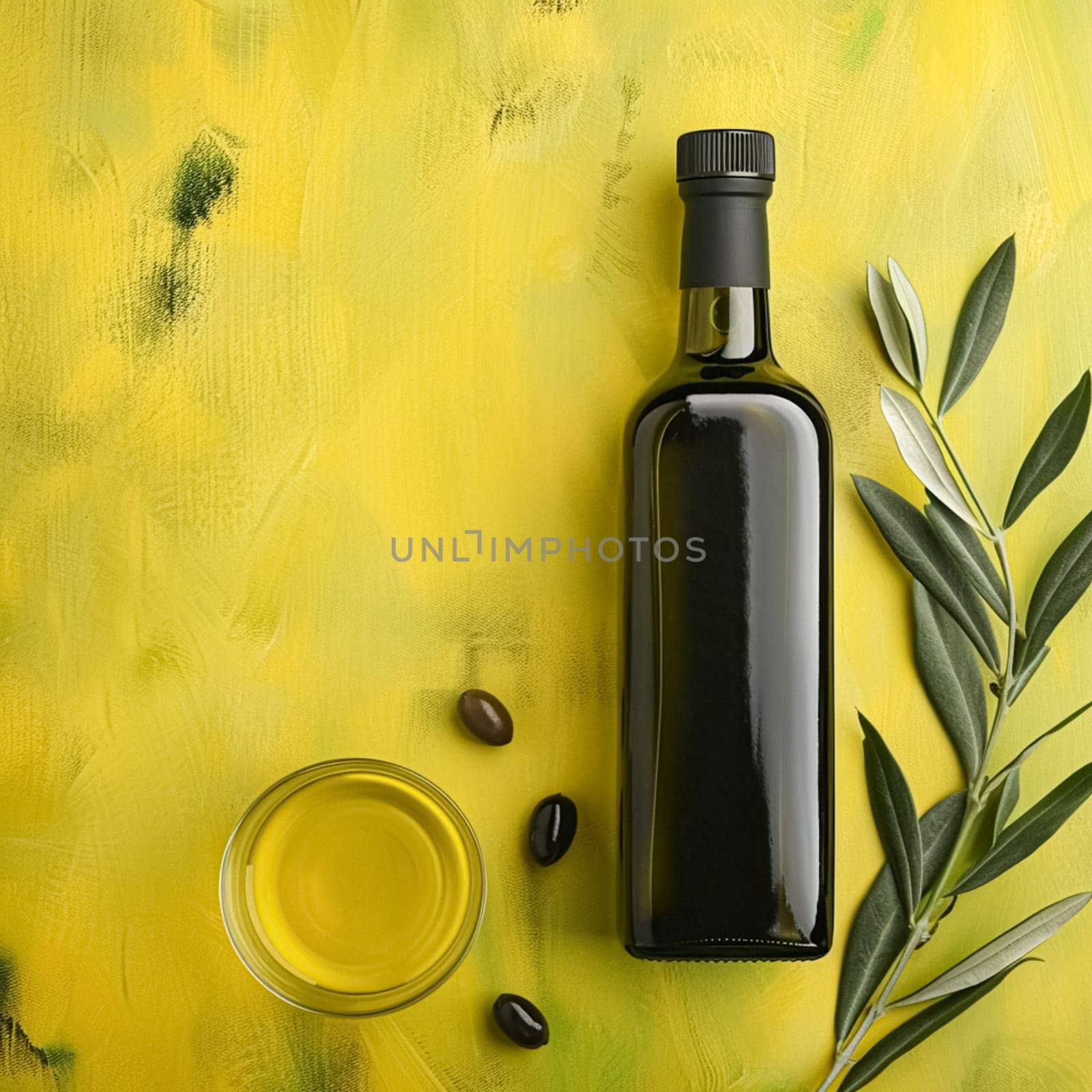 Olive oil bottle ad background with copyspace, vegetable oil commercial produce, food industry and retail concept