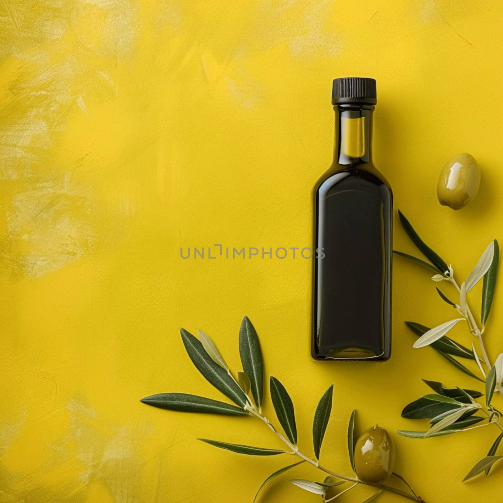 Olive oil bottle ad background with copyspace, vegetable oil commercial produce, food industry and retail concept